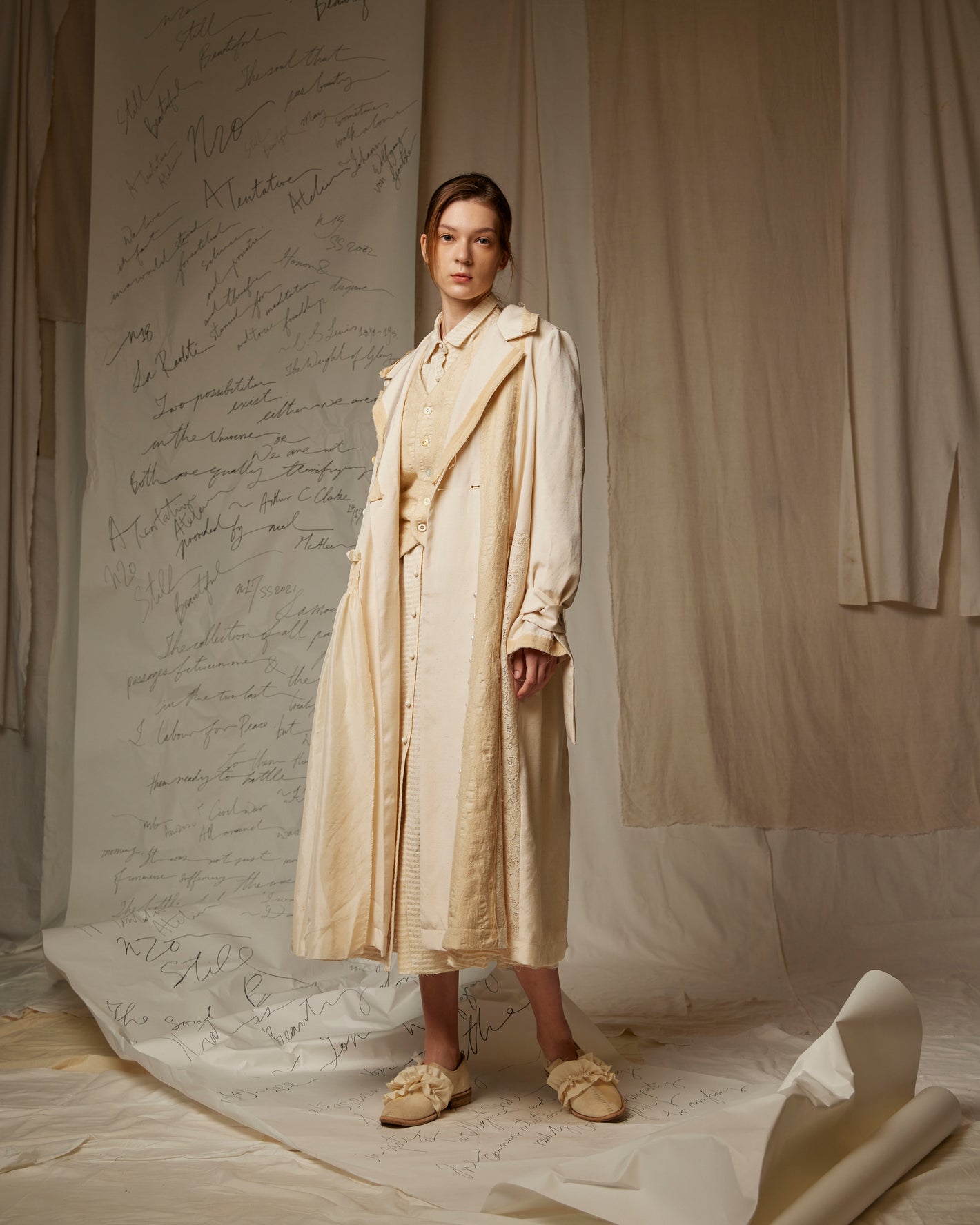 A Tentative Atelier SS23 Lookbook Womens cream wide striped coat