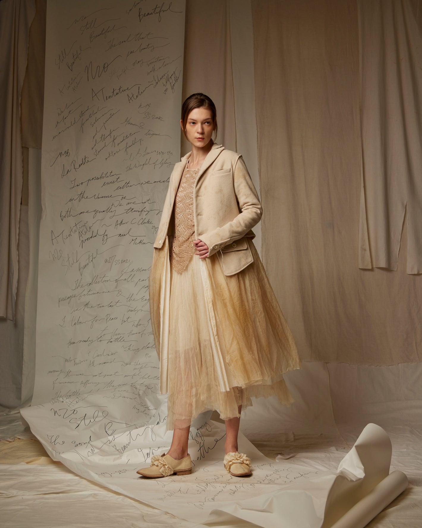 A Tentative Atelier AW22 Lookbook beige jacket and dress
