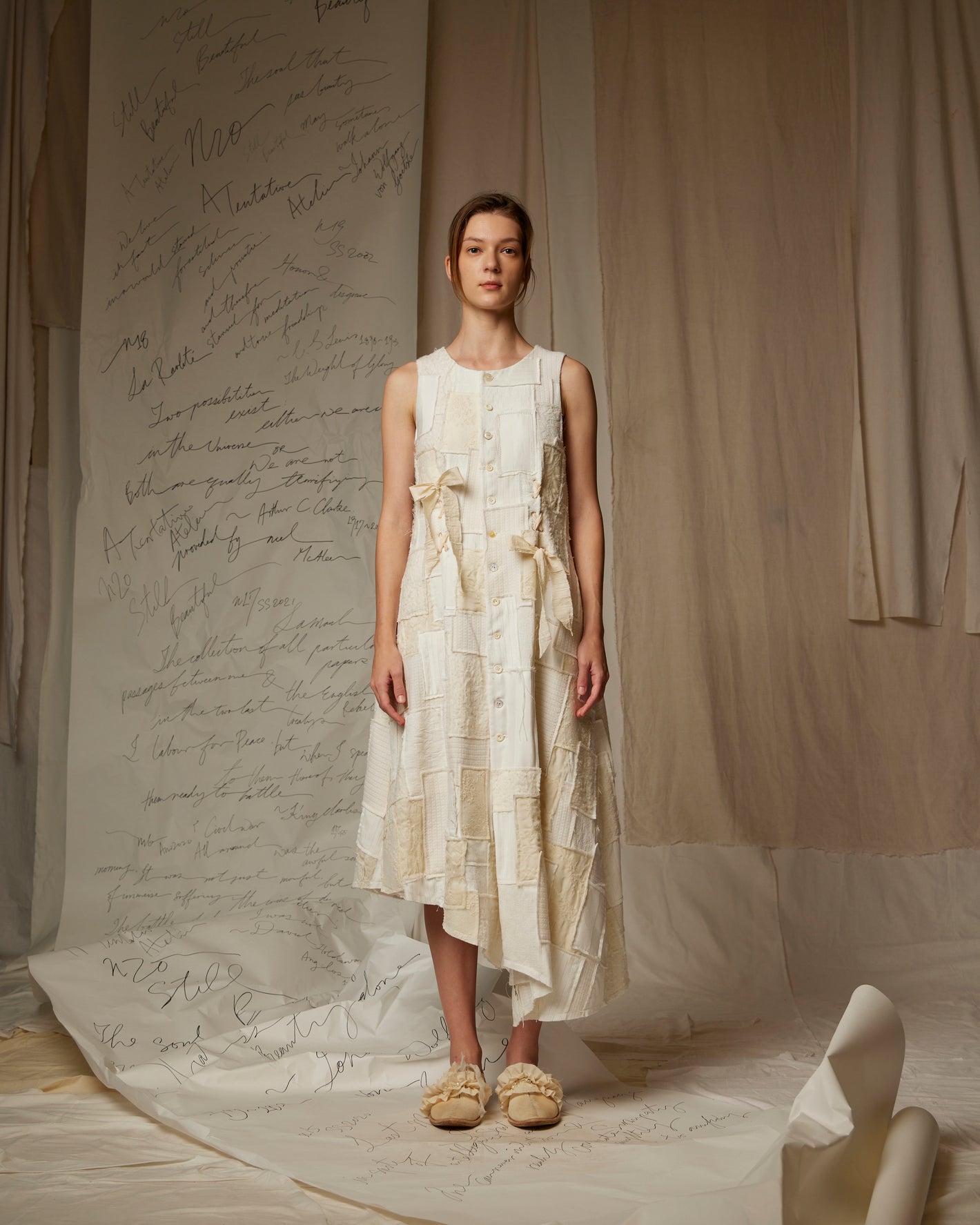 A Tentative Atelier AW22 Lookbook  white and cream patchwork dress