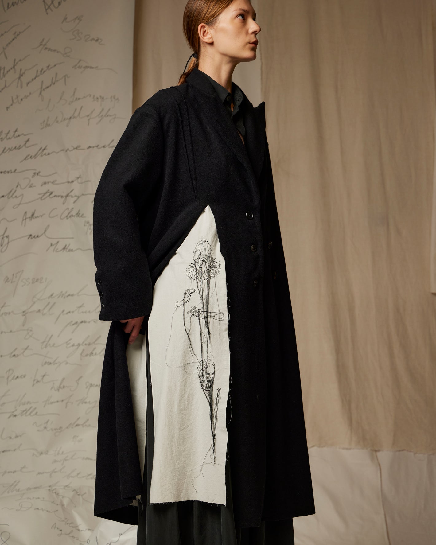 A Tentative Atelier AW22 Lookbook black and white coat with embroidery