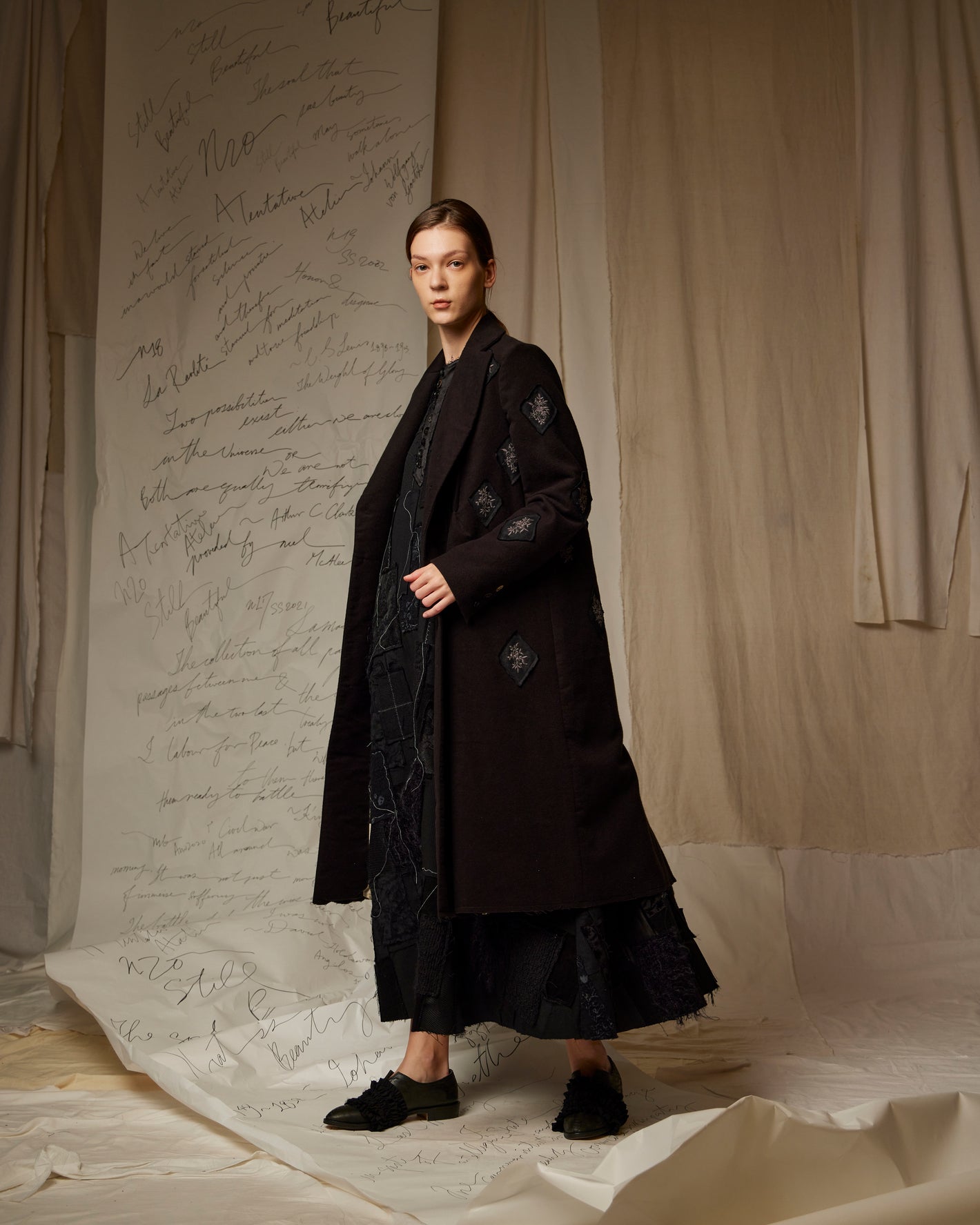 A Tentative Atelier SS23 Lookbook Womens black long coat
