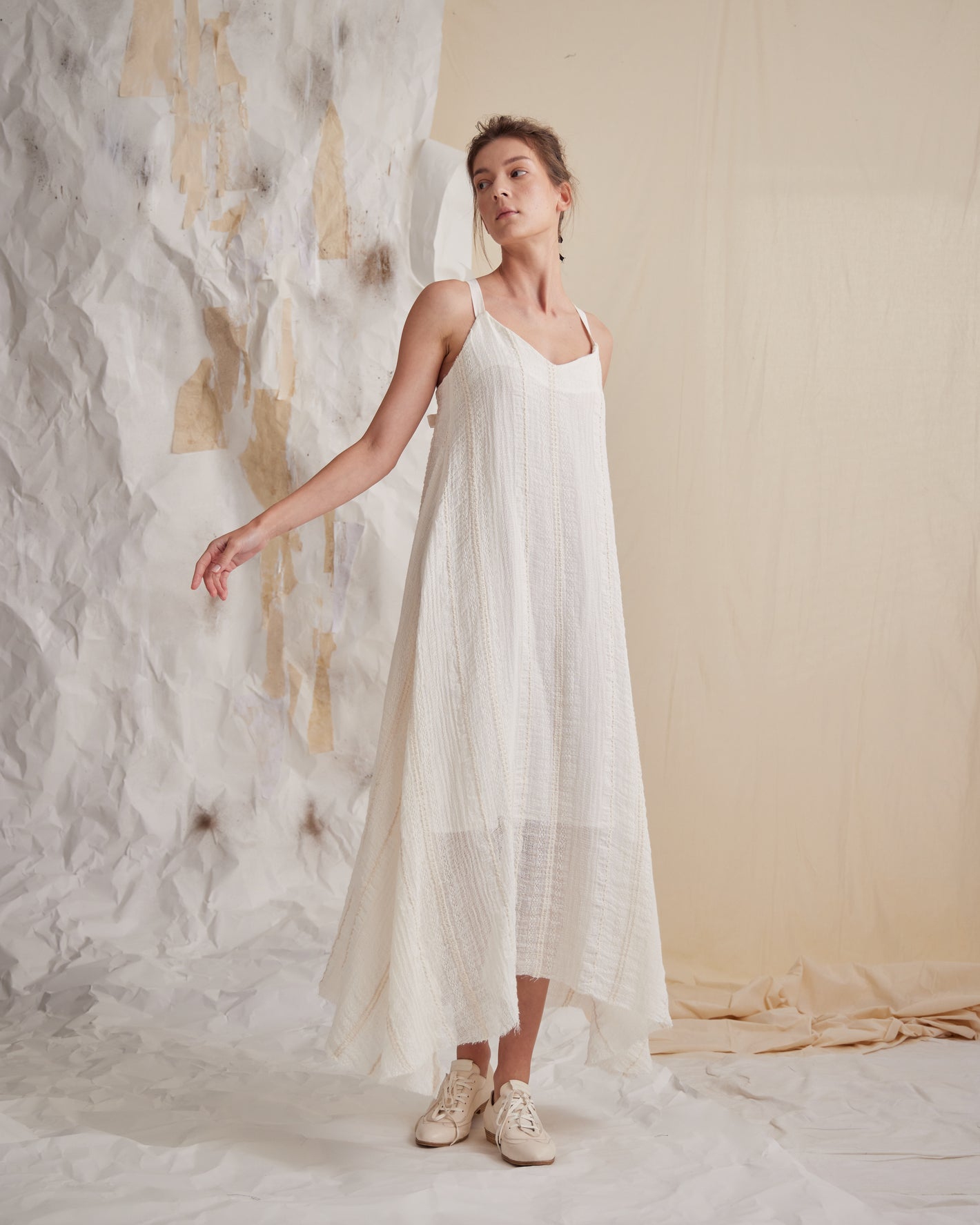 A Tentative Atelier SS23 Lookbook Womens sleeveless white semi-sheer dress