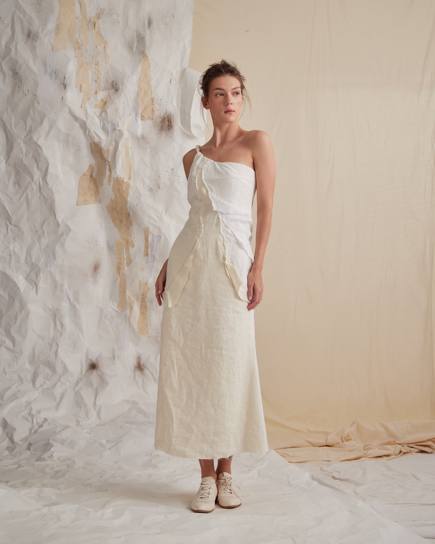 A Tentative Atelier SS23 Lookbook Womens white and cream one shoulder long dress