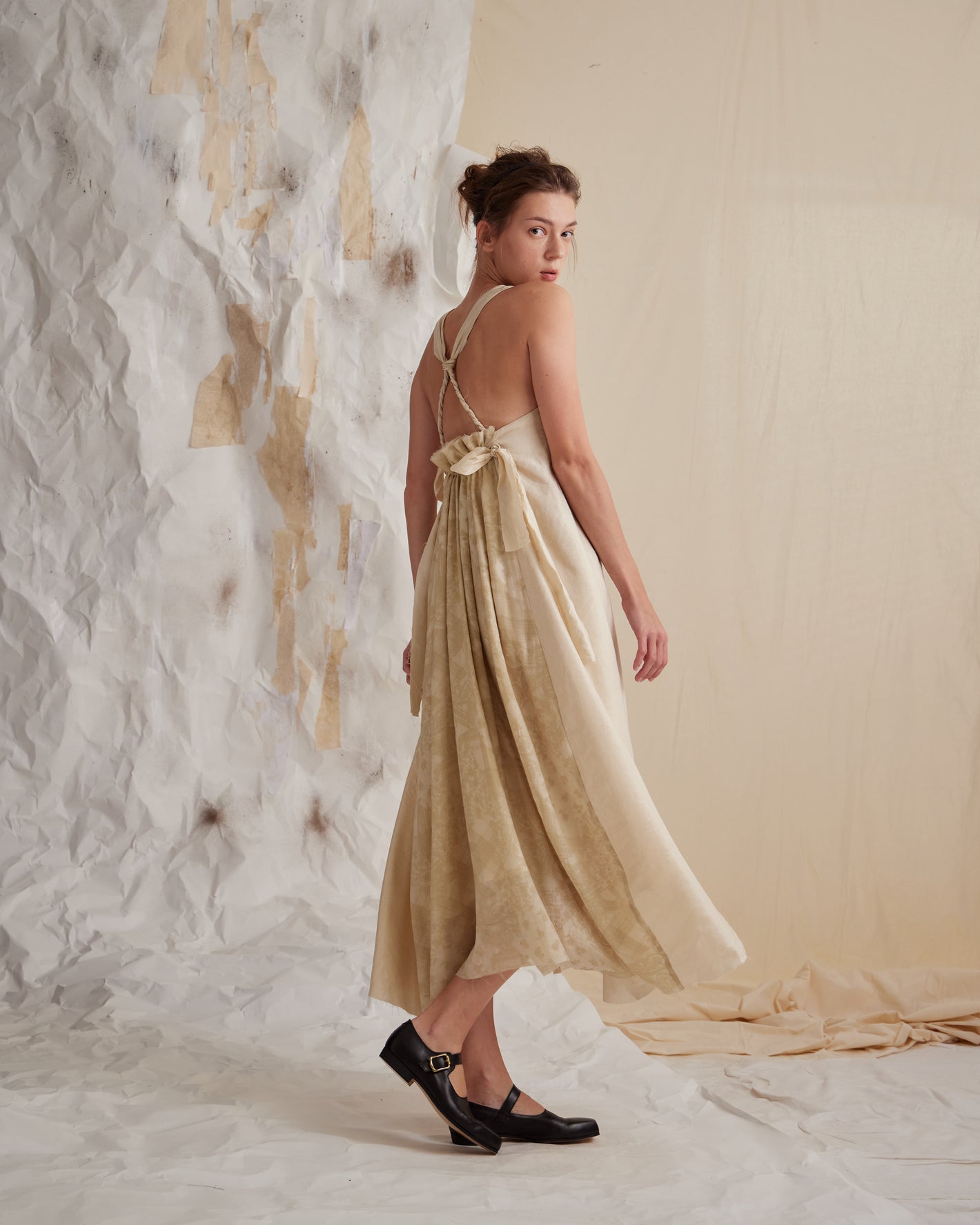 A Tentative Atelier SS23 Lookbook Womens criss cross back beige long dress