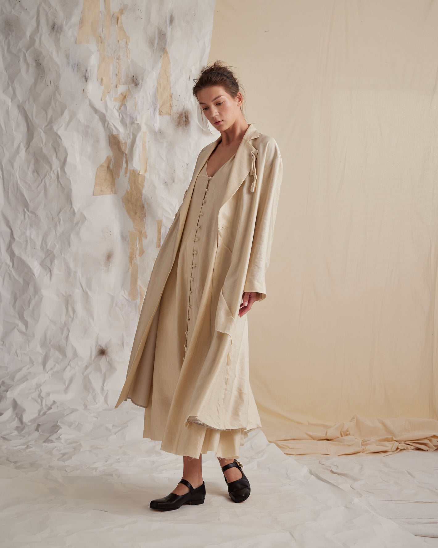 A Tentative Atelier SS23 Lookbook Womens long beige coat