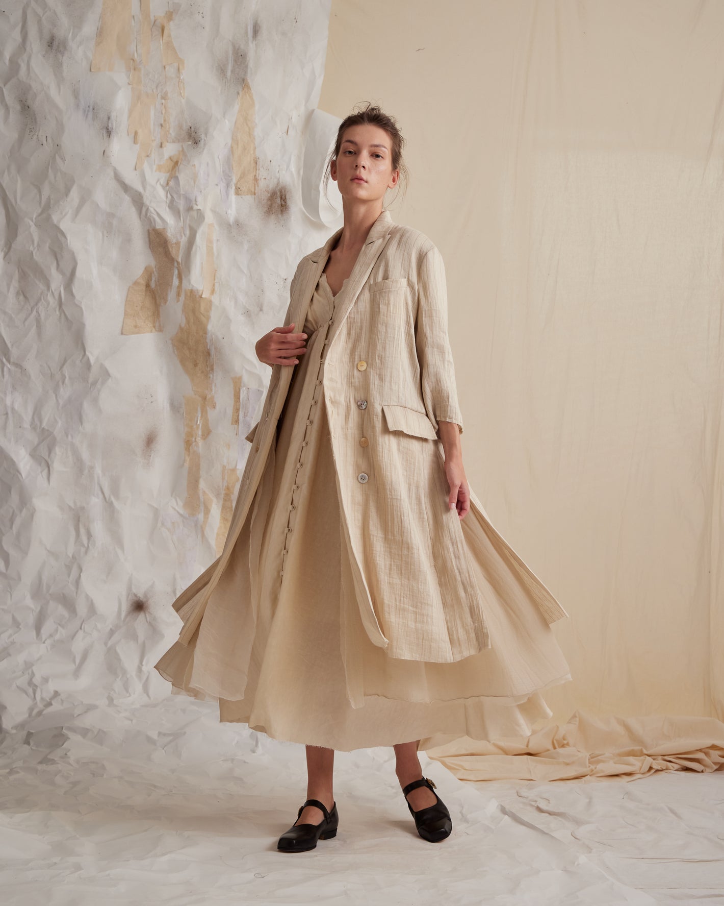A Tentative Atelier SS23 Lookbook beige coat and dress