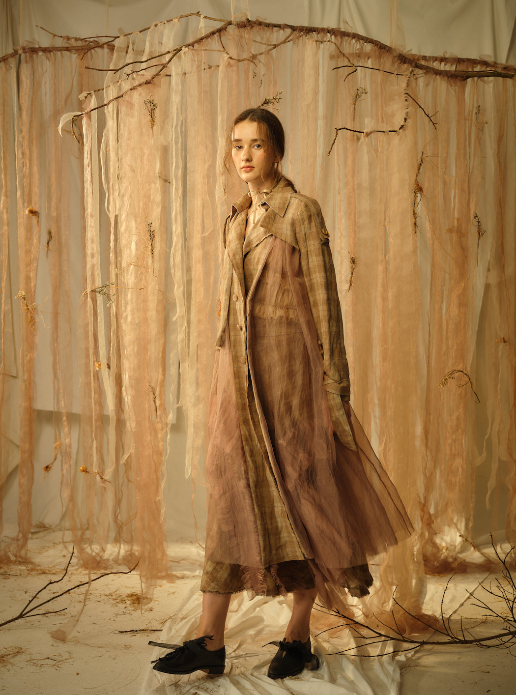 A Tentative Atelier SS21 Lookbook sheer checked coat