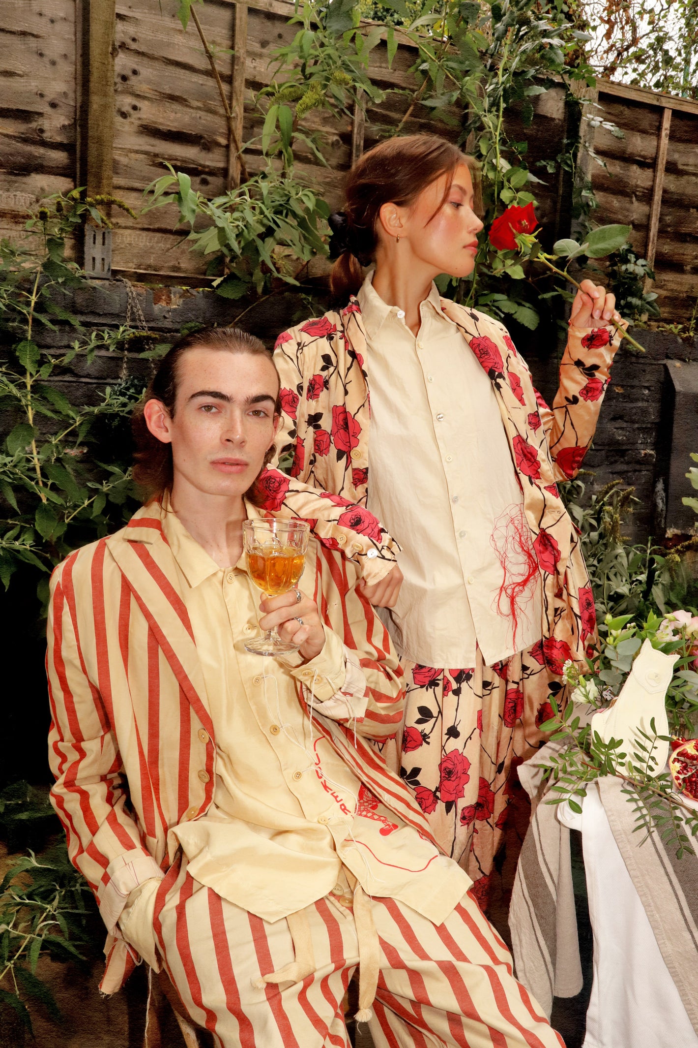 A Tentative Atelier SS24 Lookbook Womens floral print suit, Mens striped suit
