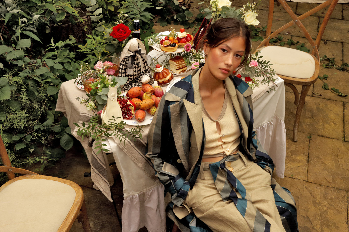 A Tentative Atelier SS24 Lookbook Womens crop of striped coat