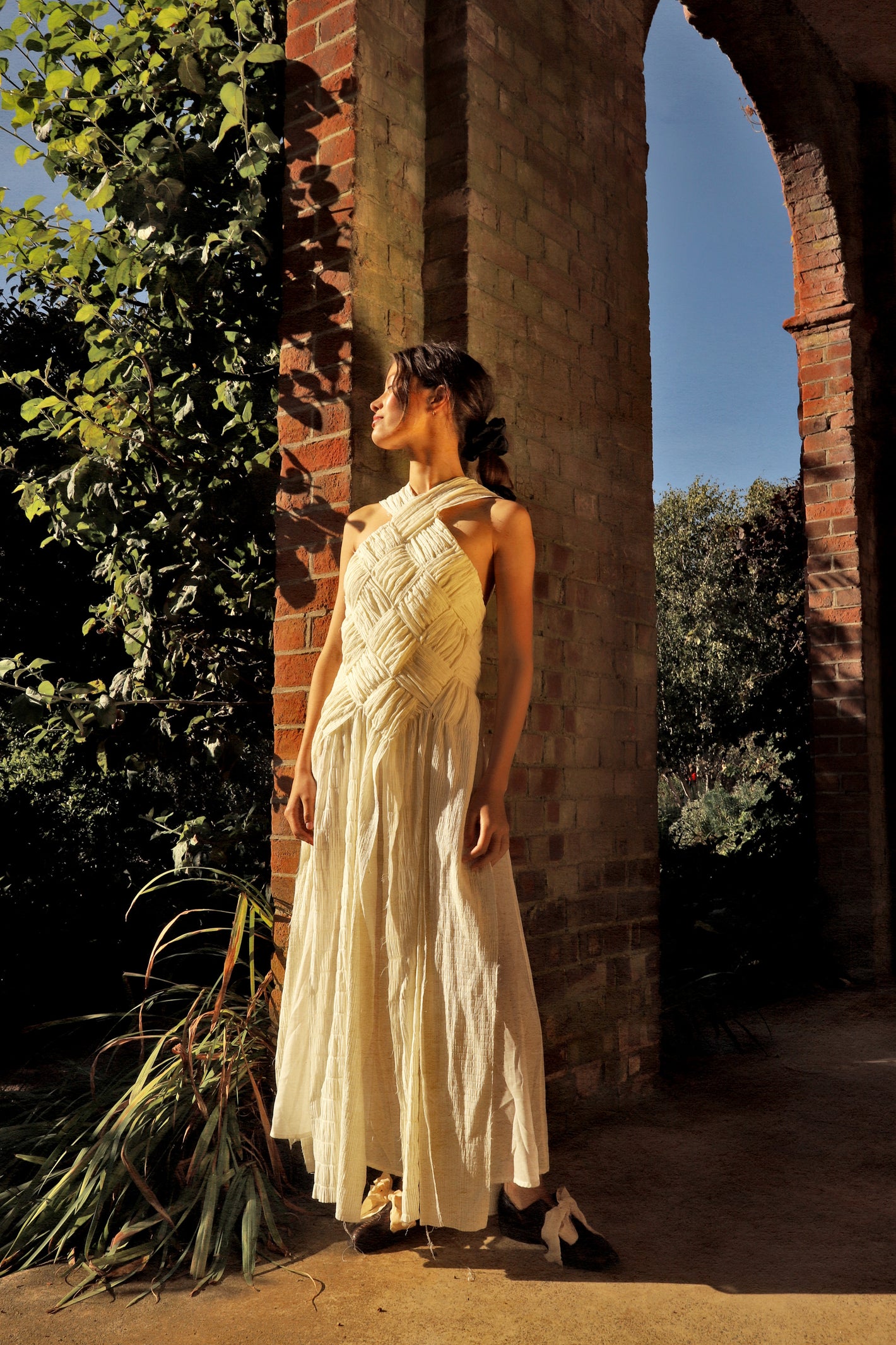 A Tentative Atelier SS24 Lookbook Womens maxi halter braided dress in white