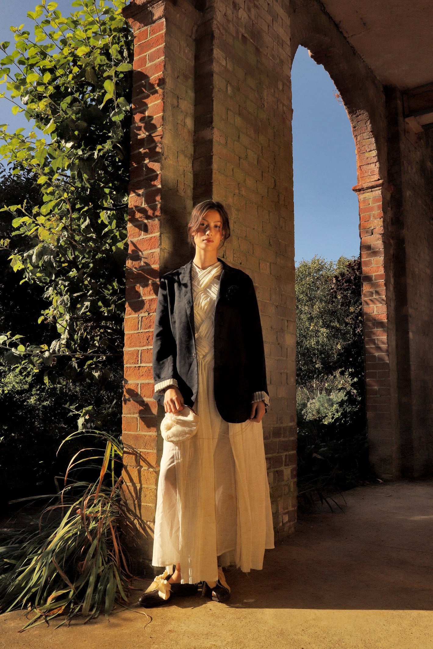 A Tentative Atelier SS24 Lookbook Womens black blazer and white maxi dress