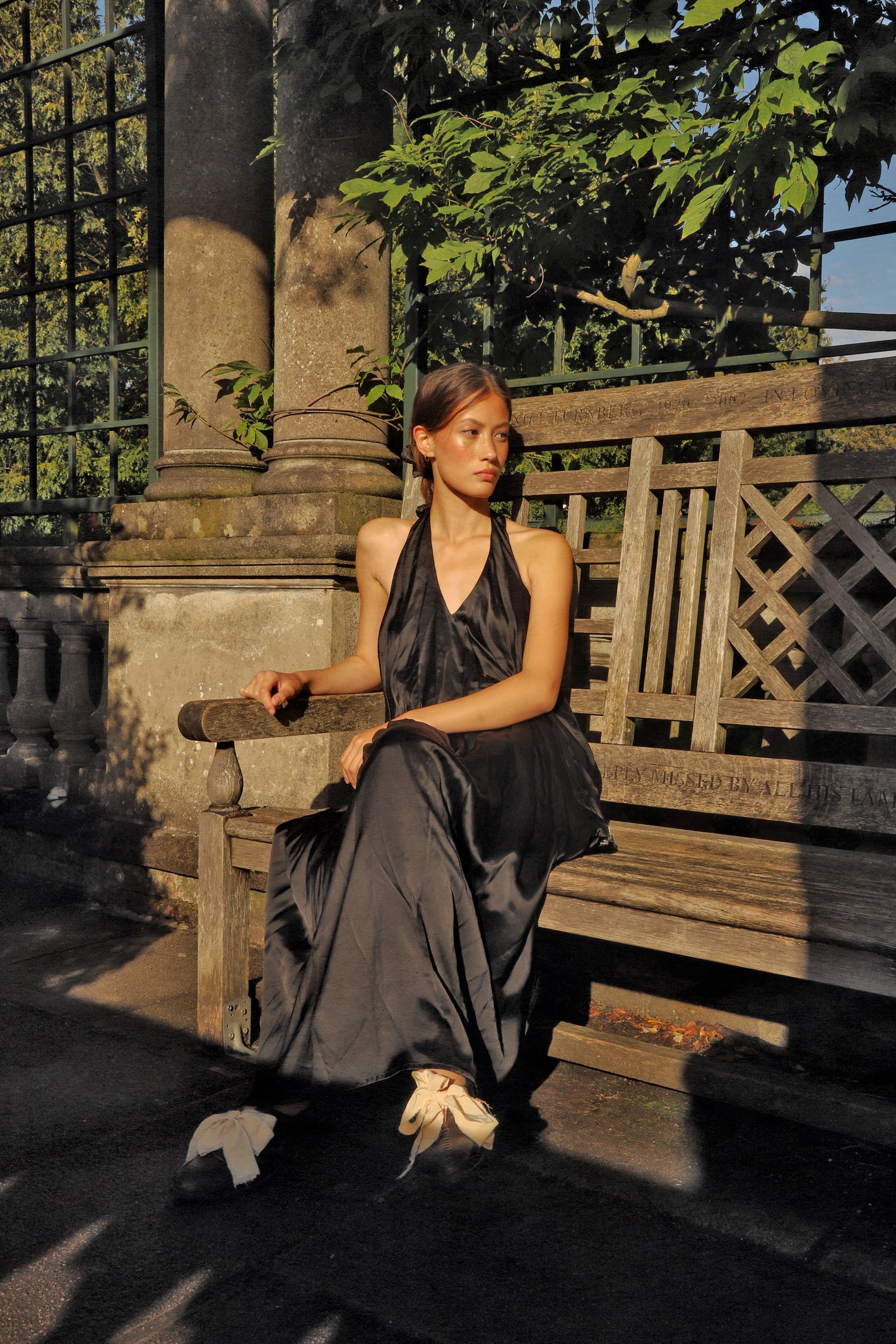 A Tentative Atelier SS24 Lookbook Womens black silk halter maxi dress