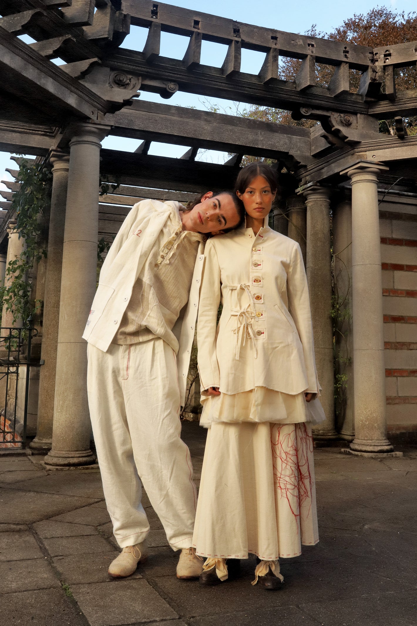 A Tentative Atelier SS24 Lookbook Mens & Womens white ensembles with embroidery