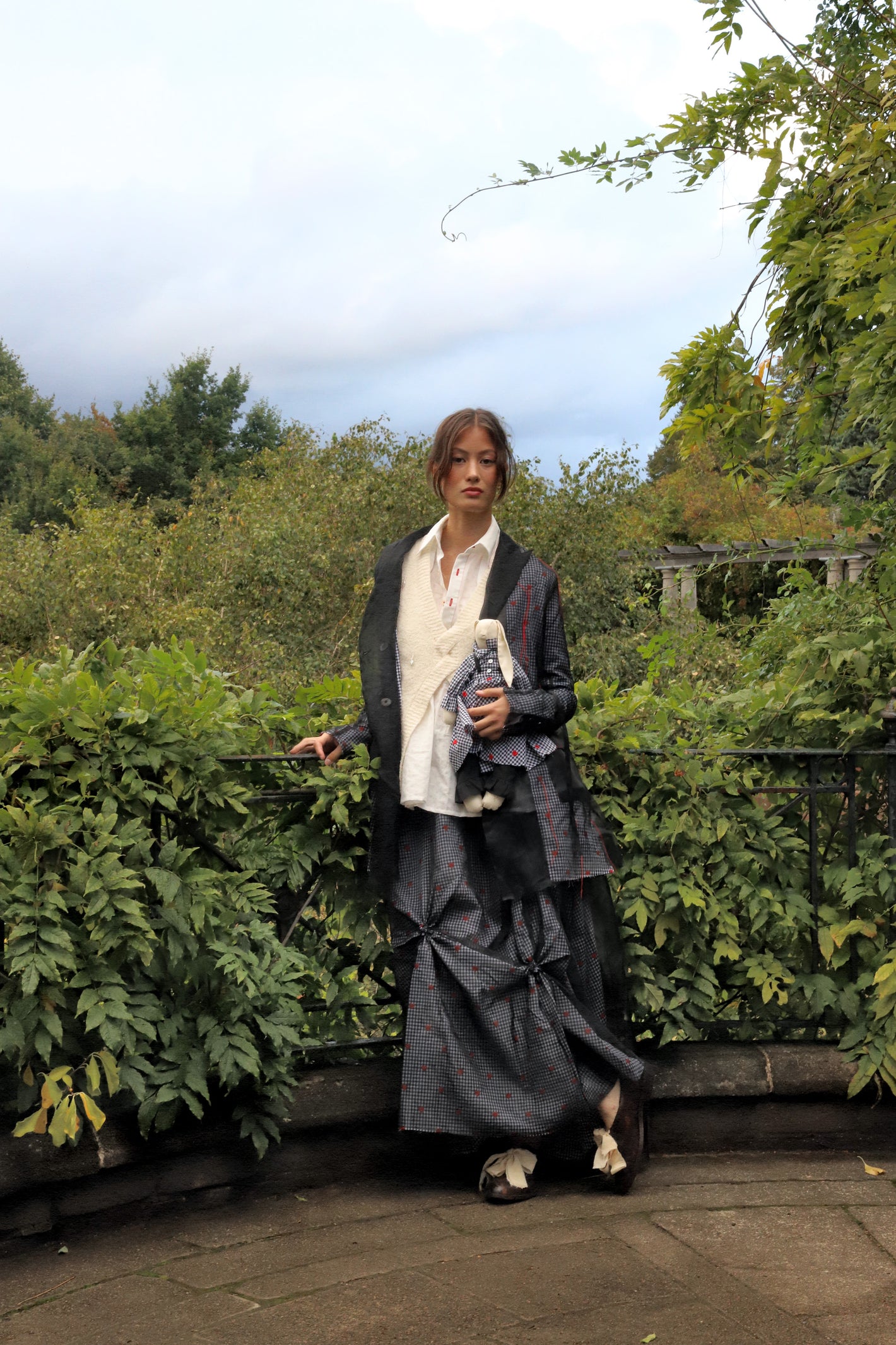 A Tentative Atelier SS24 Lookbook Womens patchwork jacket and ruched skirt