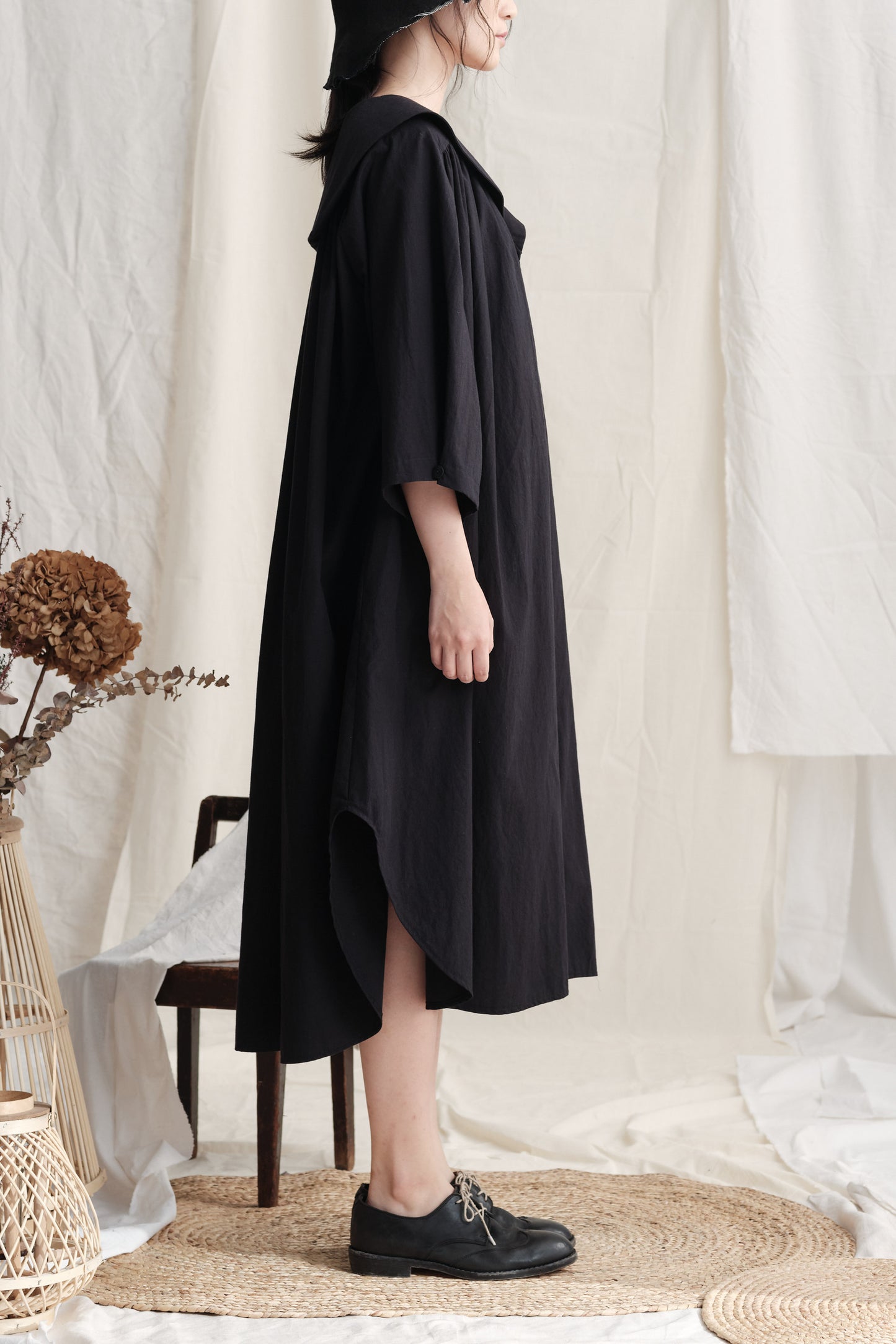 Oversize Gathers Buttoned Dress