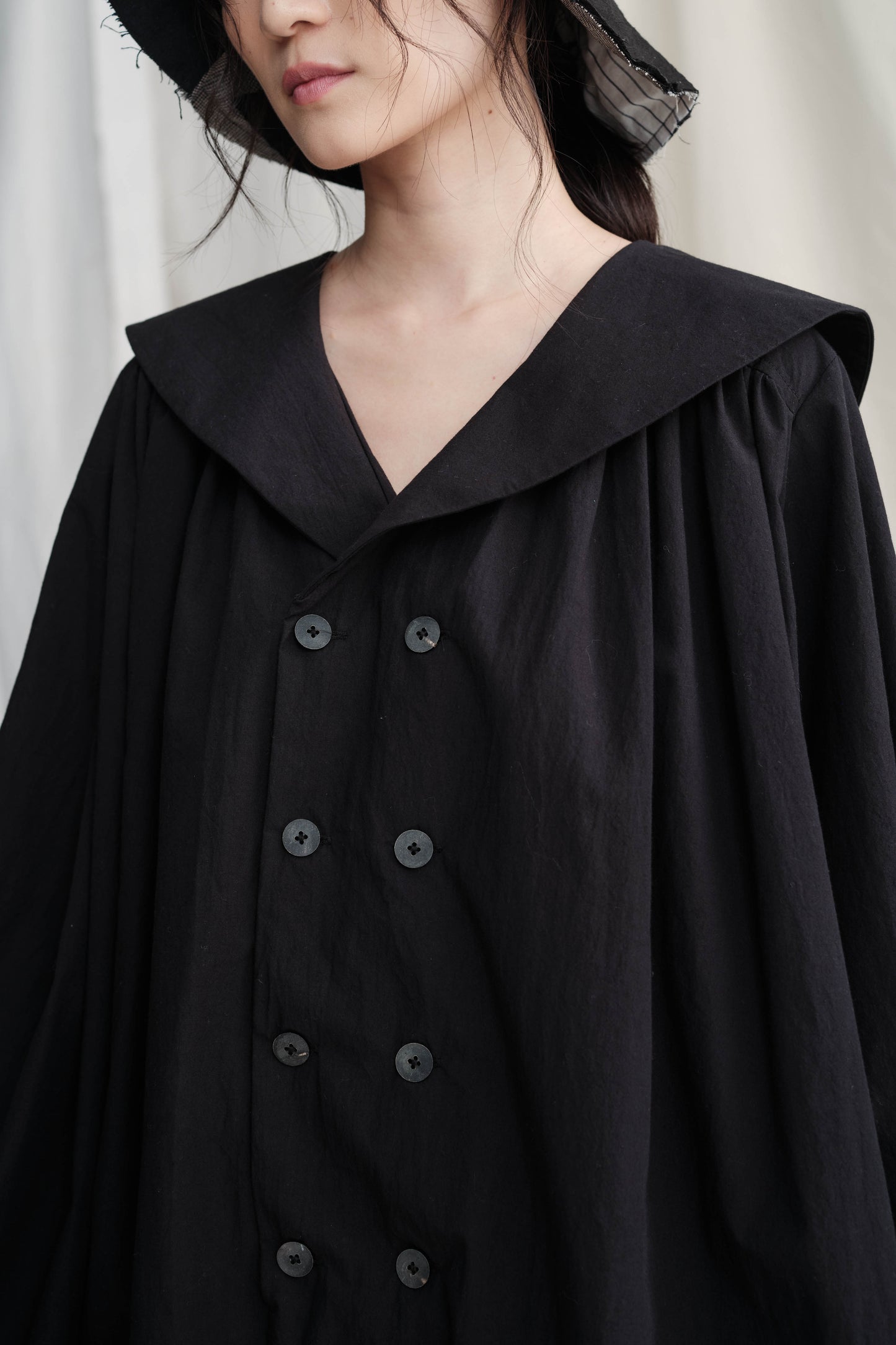Oversize Gathers Buttoned Dress