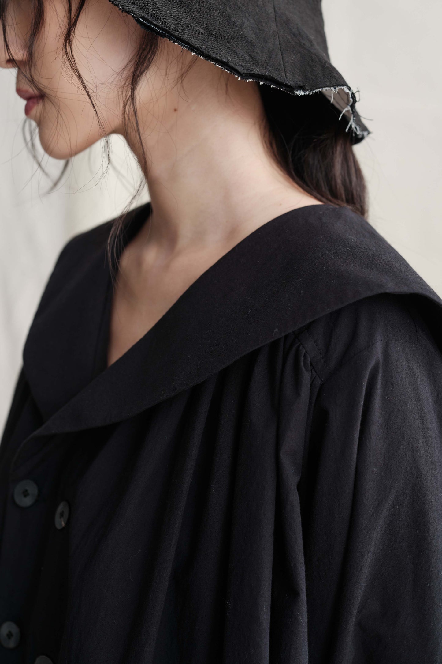 Oversize Gathers Buttoned Dress