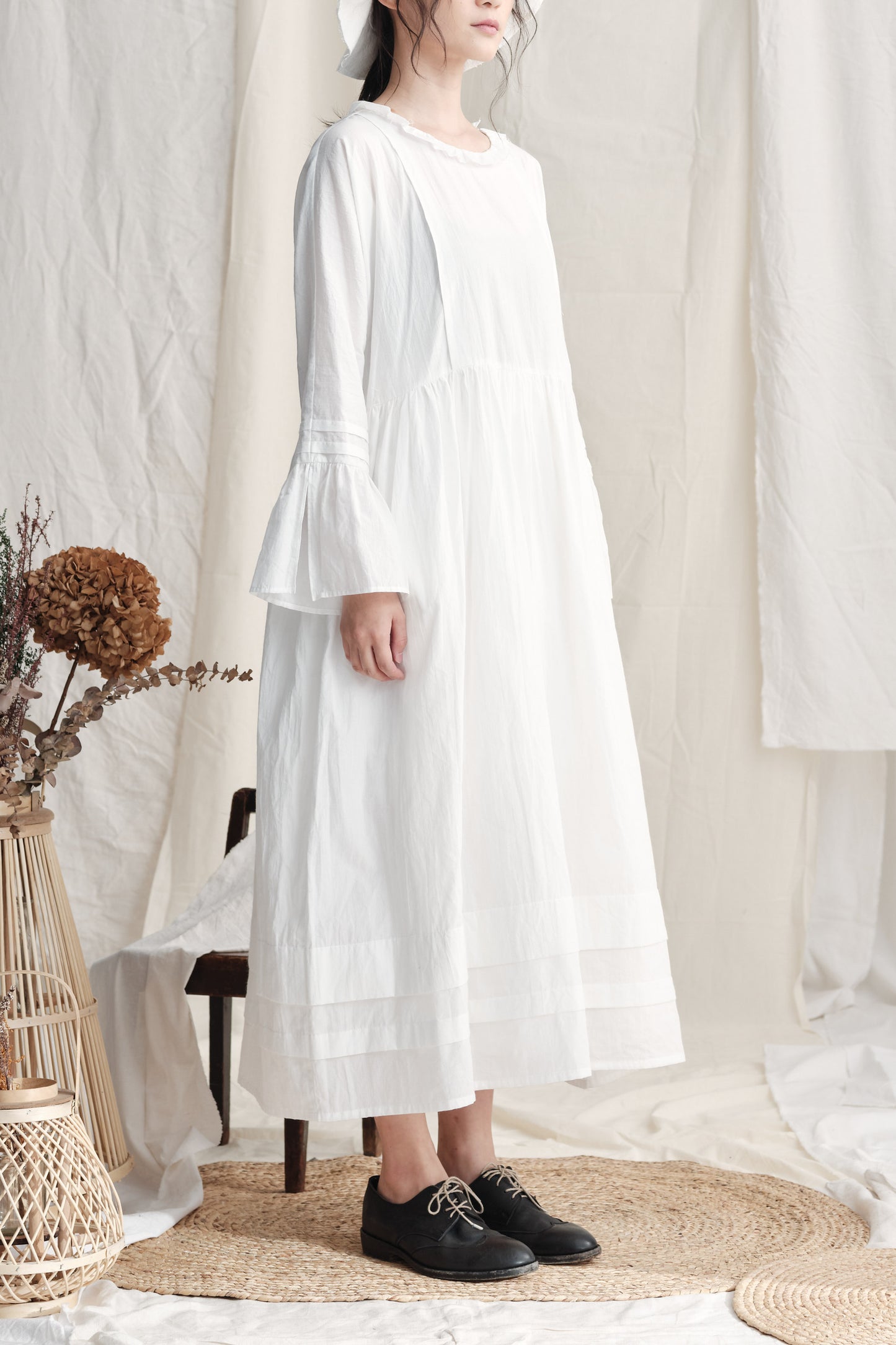 Ruffle Neck Gathers Round Dress