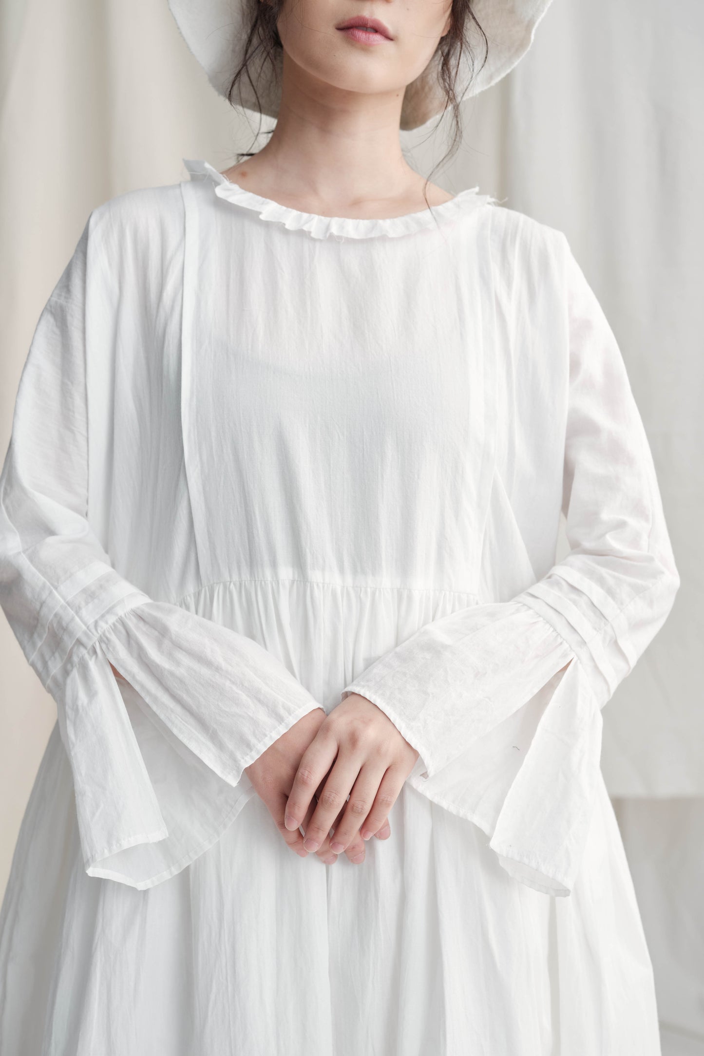 Ruffle Neck Gathers Round Dress