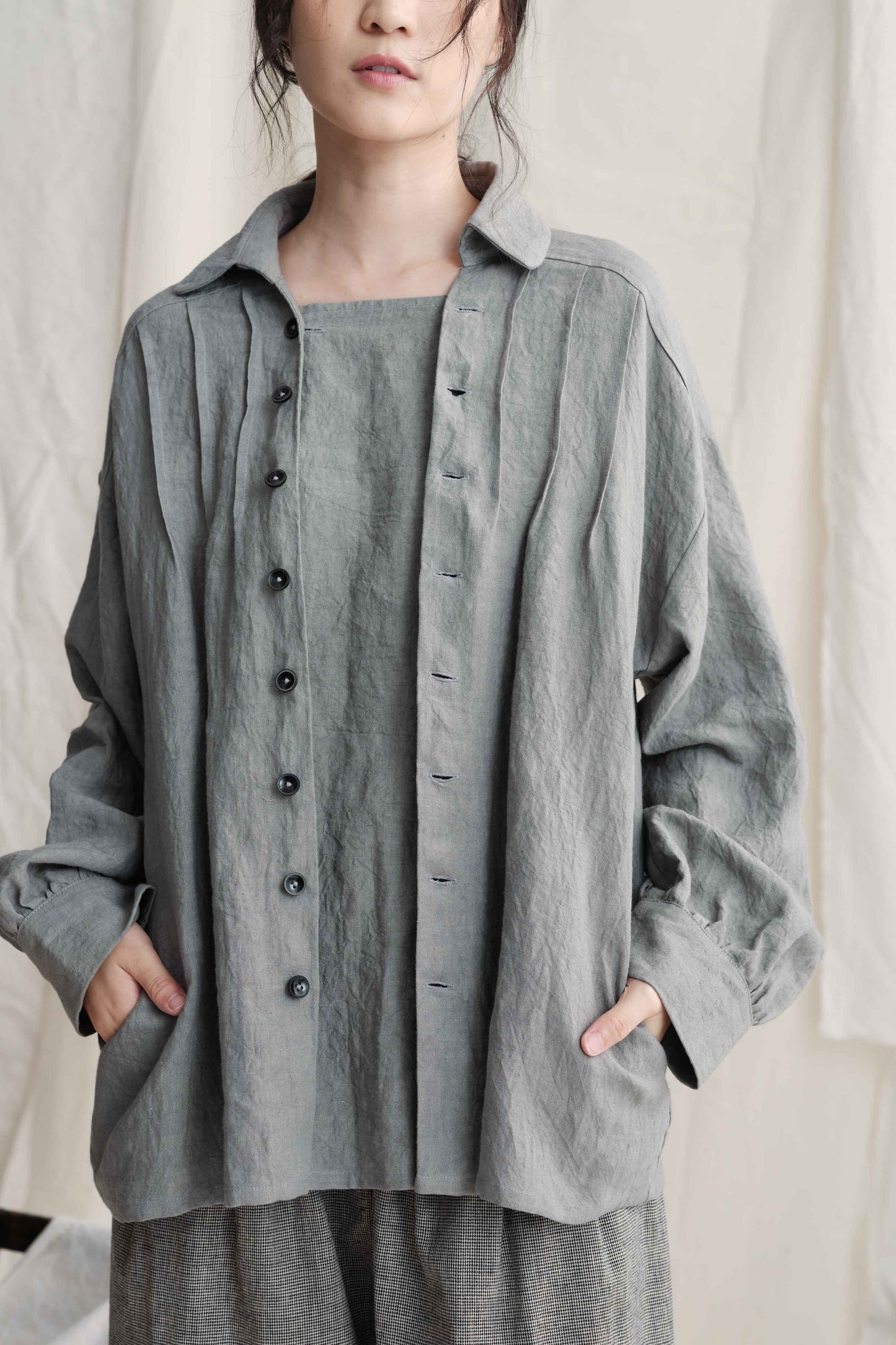 2 Layers Opening Oversize Shirt