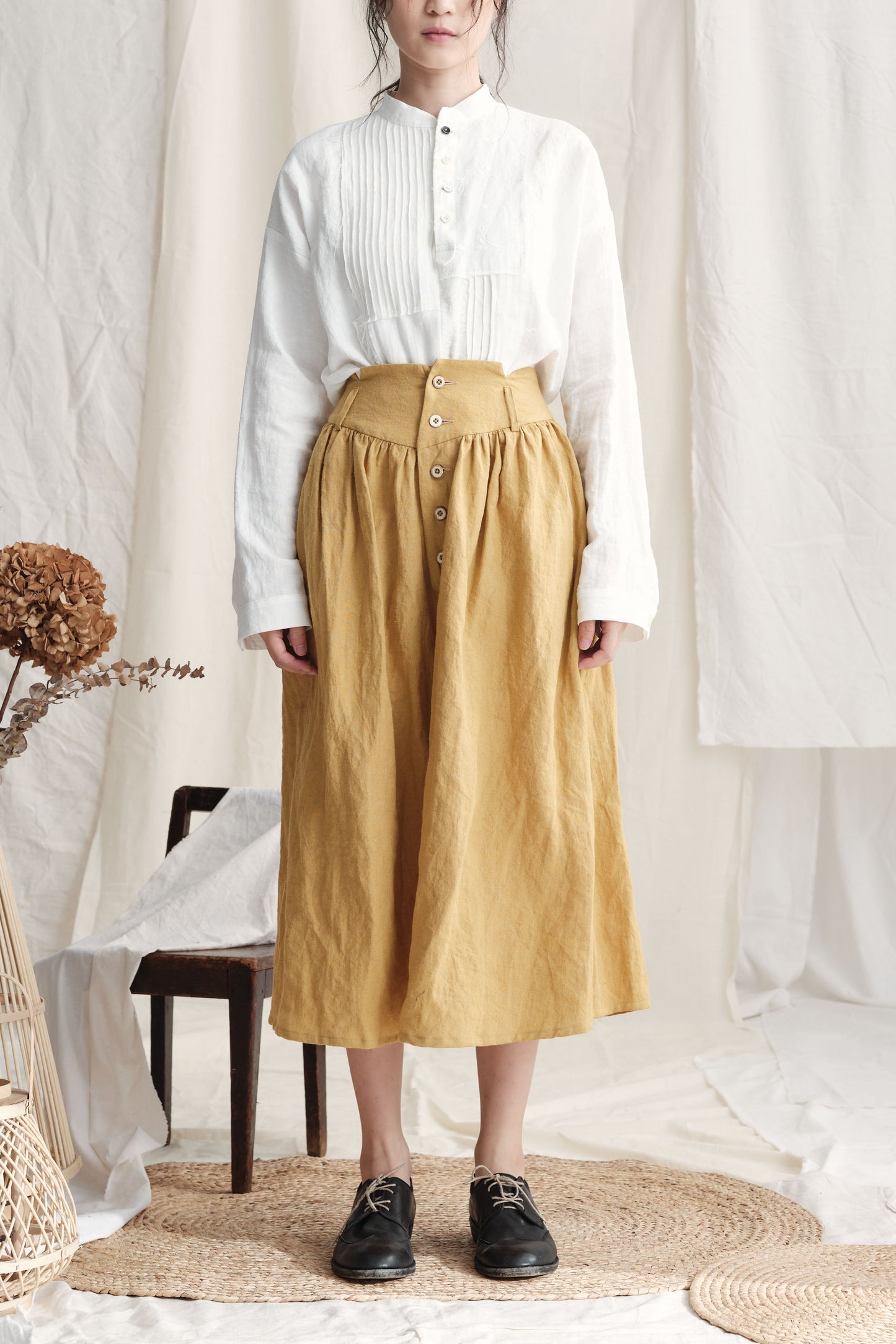Gathers Buttoned Skirt