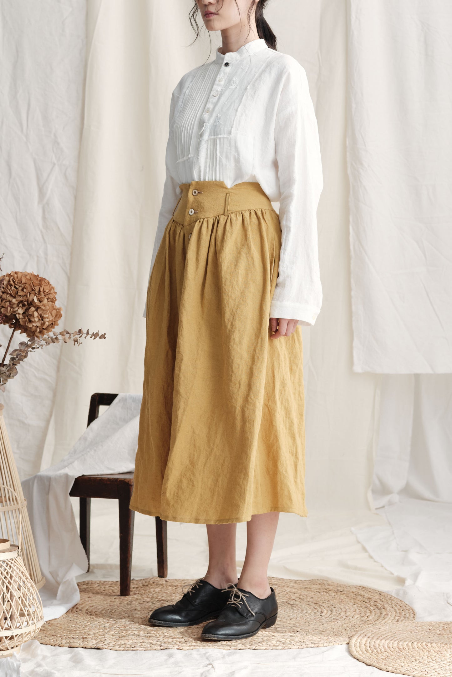 Gathers Buttoned Skirt
