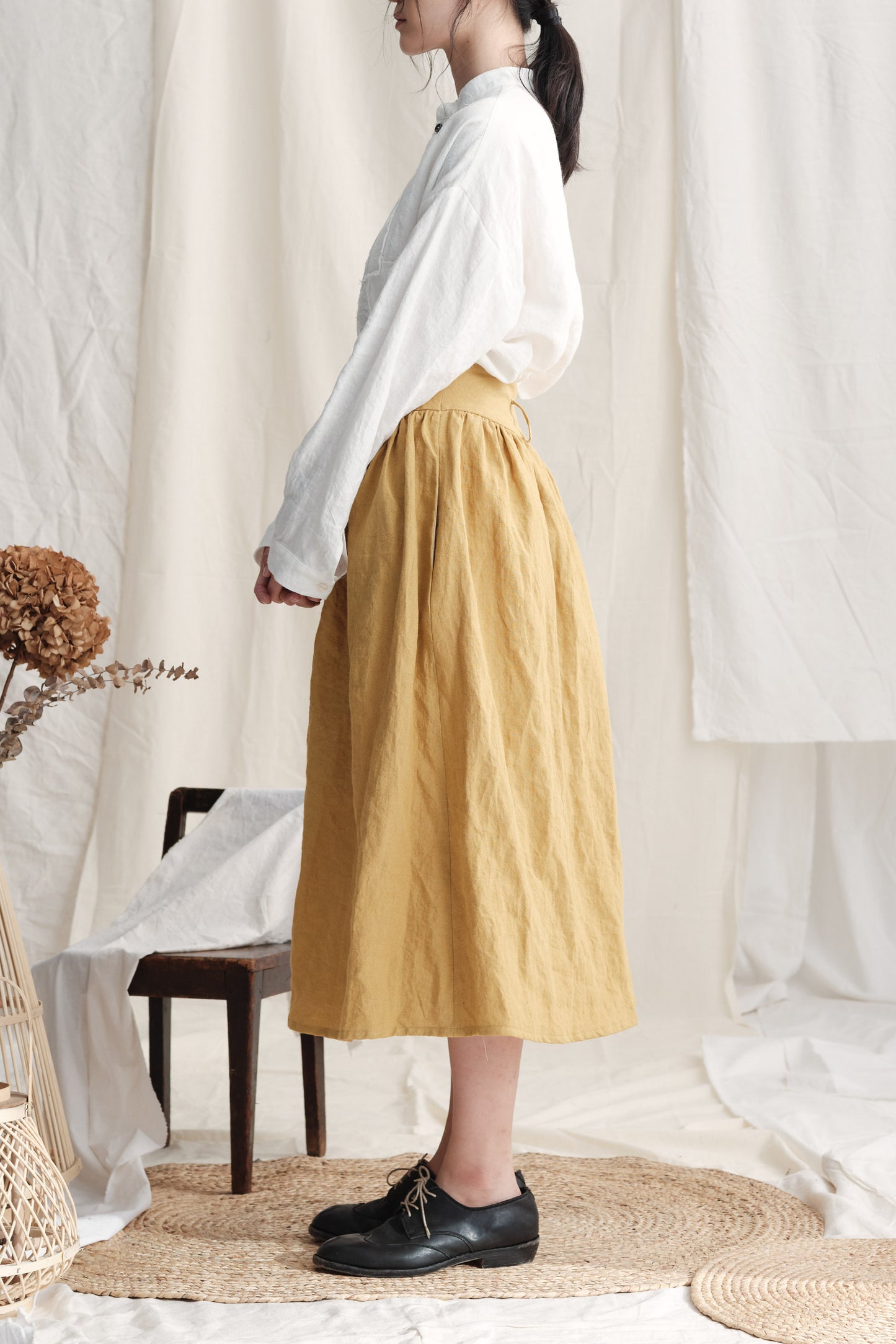 Gathers Buttoned Skirt