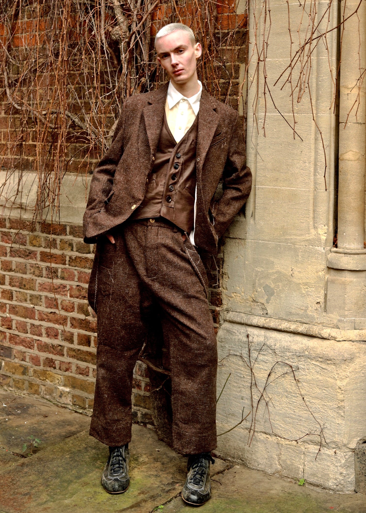 A Tentative Atelier AW23 Lookbook Mens Brown wool suit