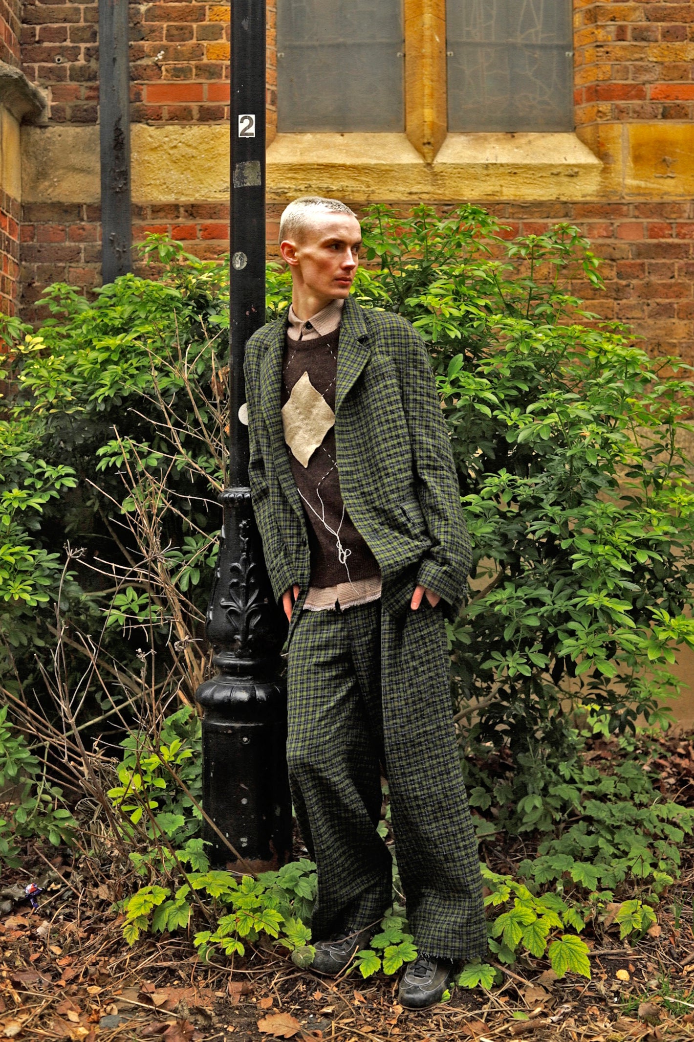 A Tentative Atelier AW23 Lookbook Mens green and black check suit