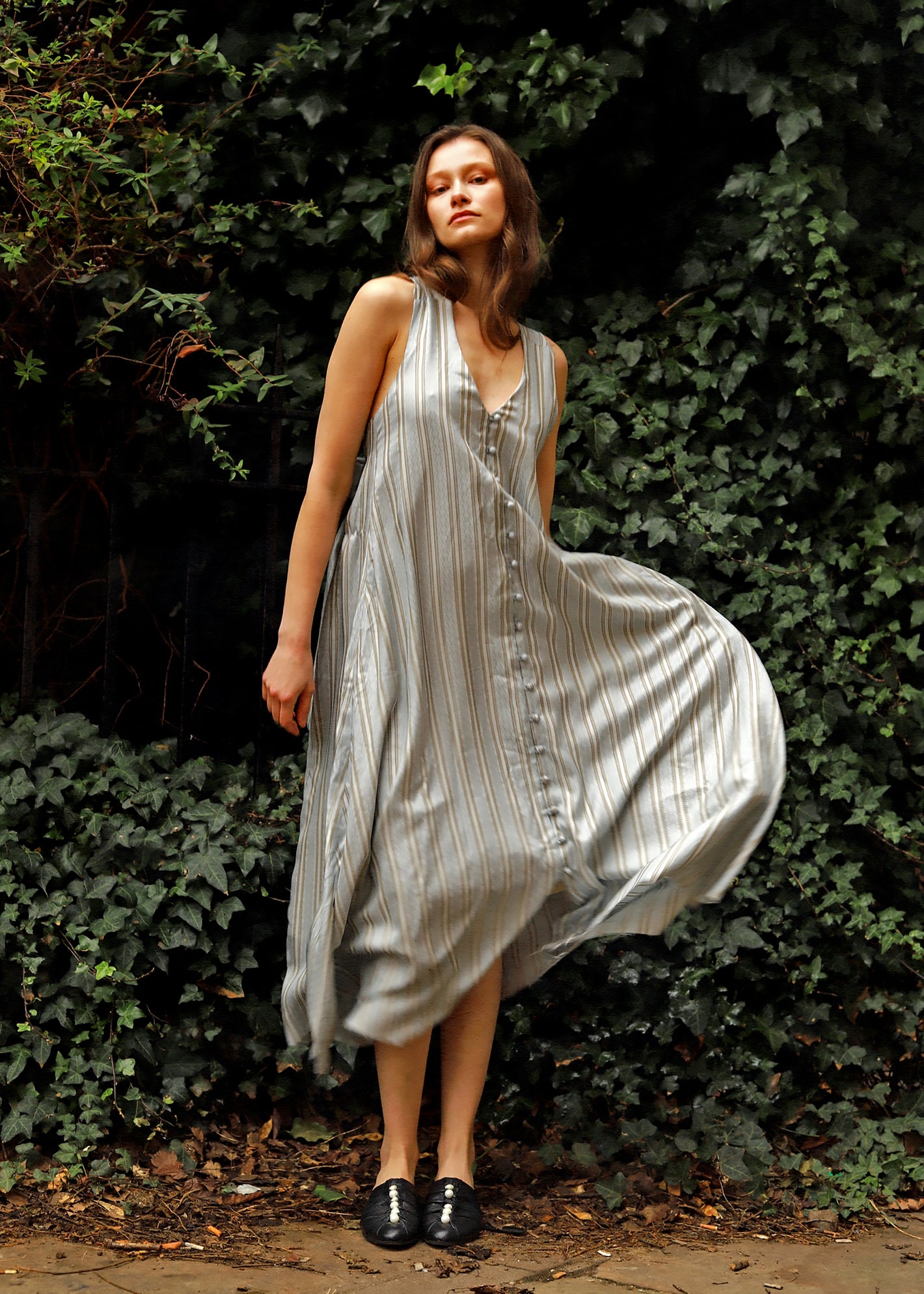 A Tentative Atelier AW23 Lookbook Womens striped long button-down dress