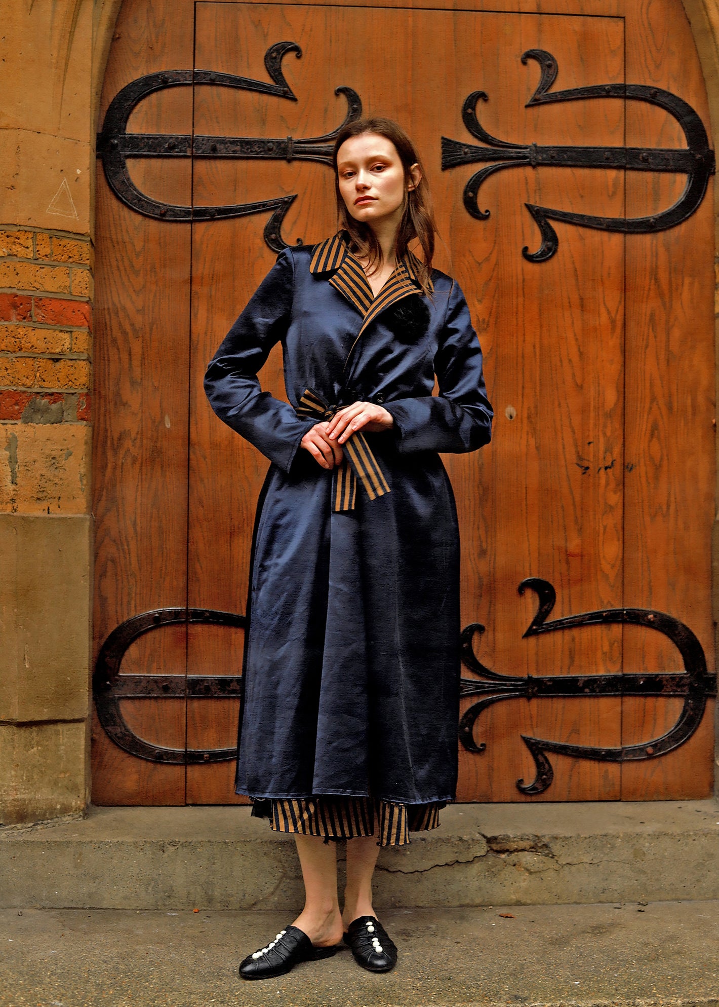 A Tentative Atelier AW23 Lookbook Womens black silk coat