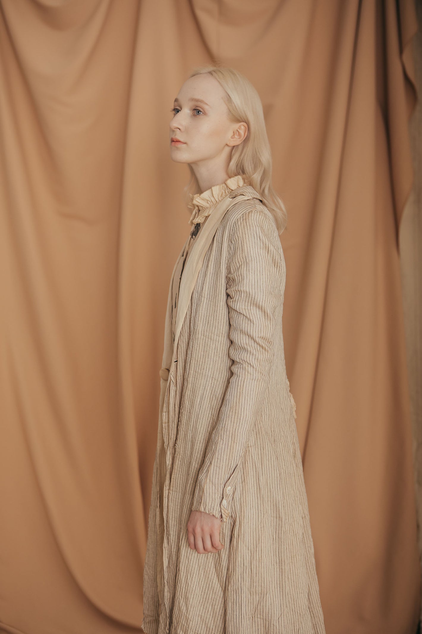 A Tentative Atelier SS20 Lookbook Womens crop of brown striped coat