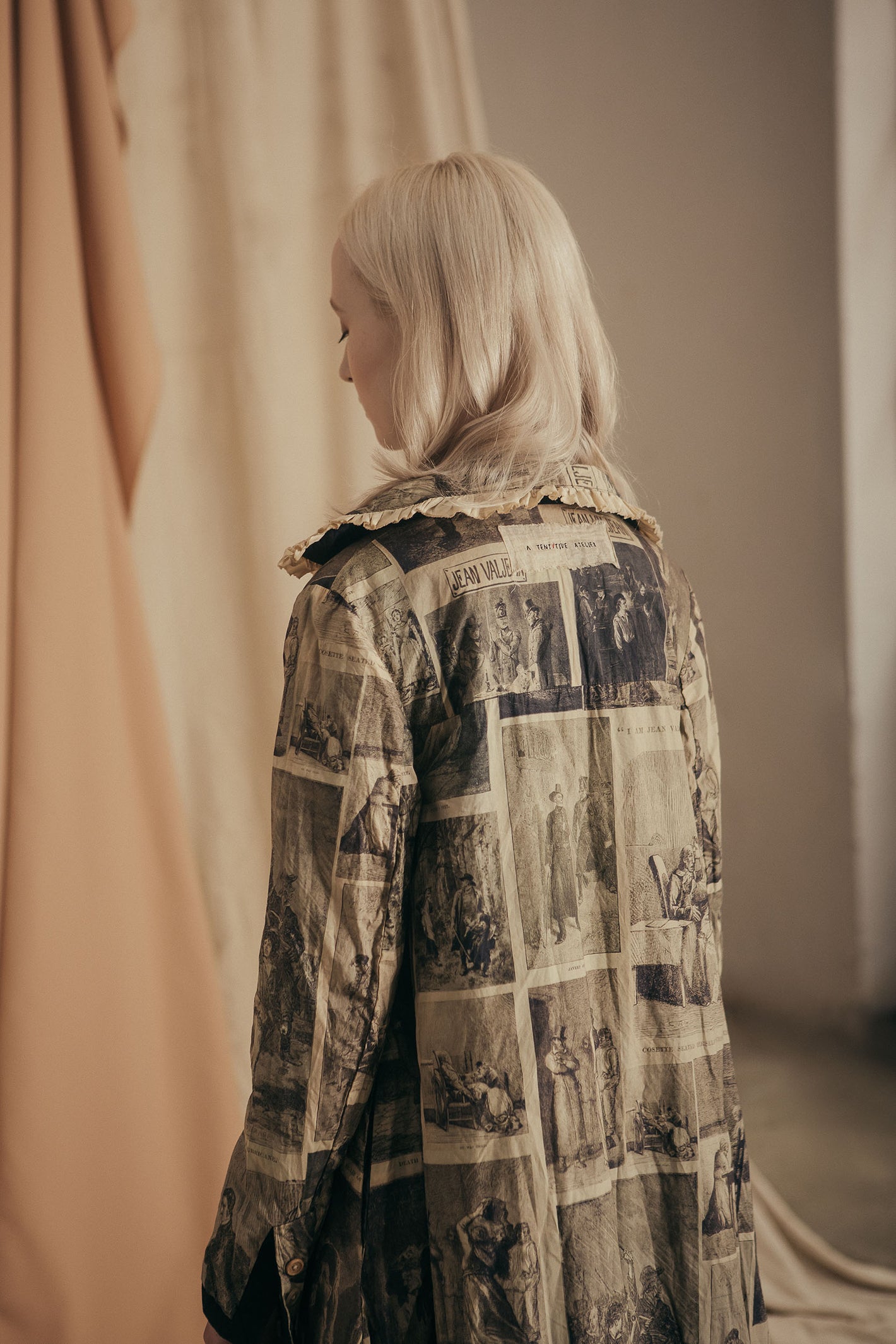 A Tentative Atelier SS20 Lookbook Womens crop of the back of a printed dress