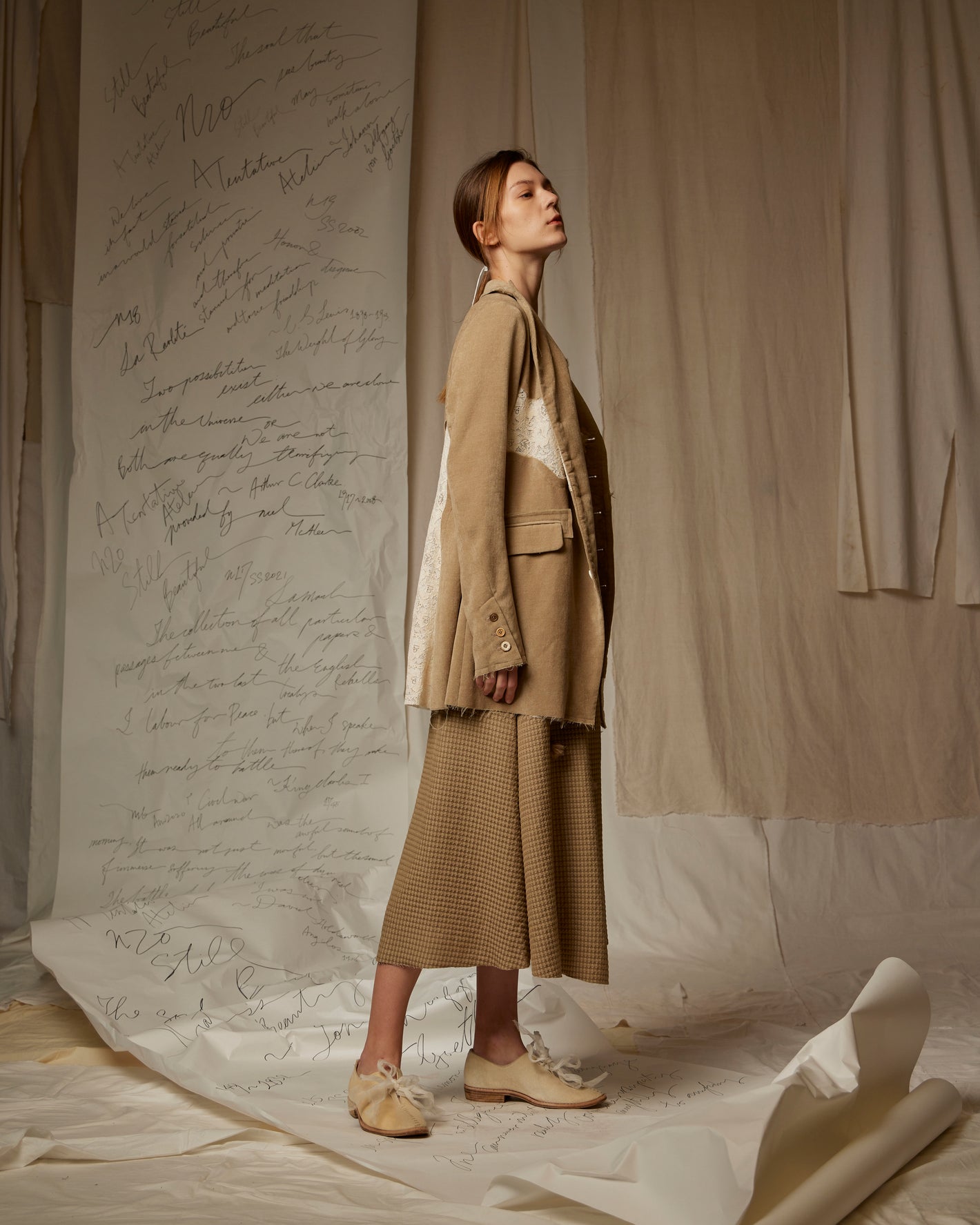 A Tentative Atelier AW22 Womens Brown jacket and skirt