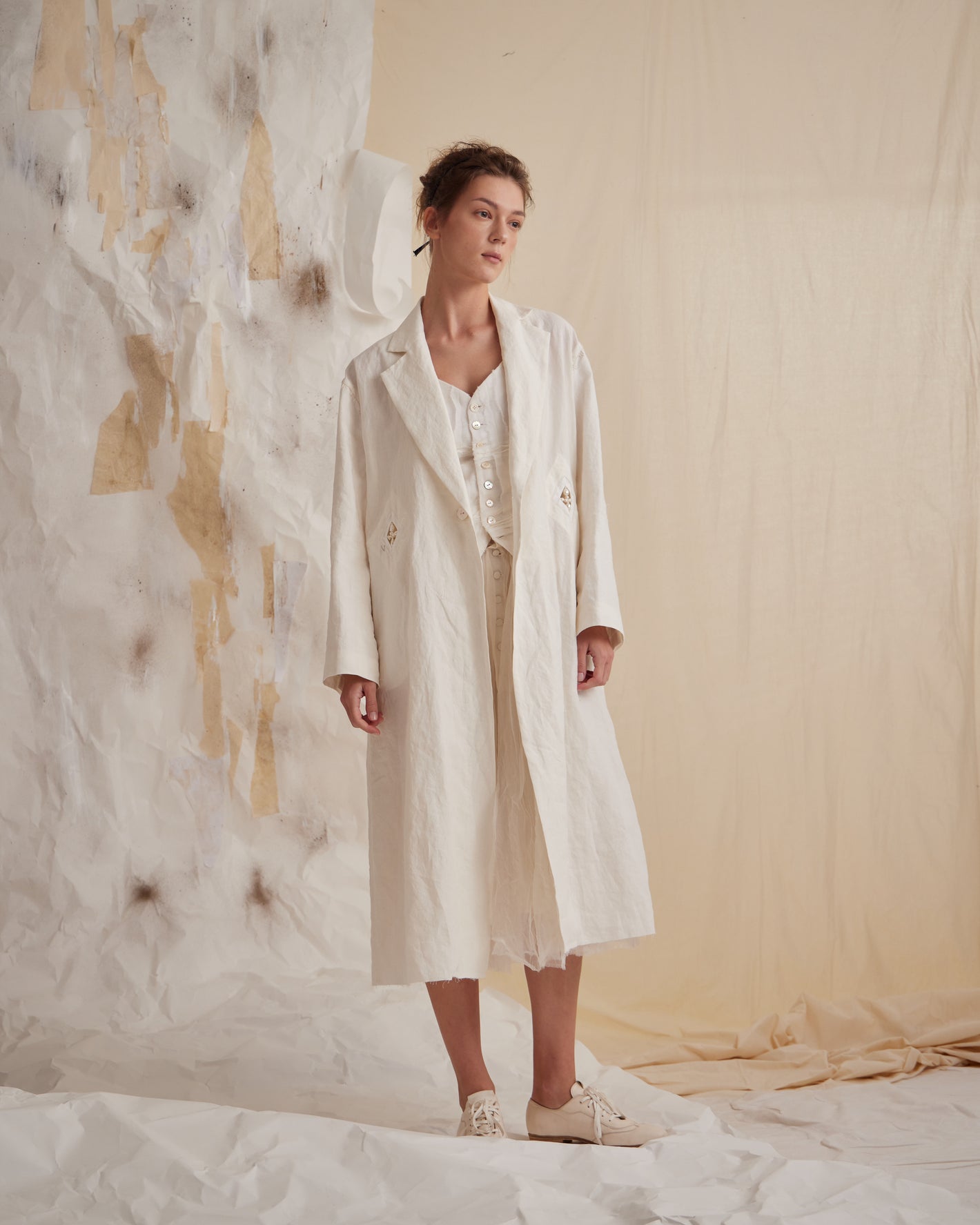 A Tentative Atelier SS23 Lookbook Womens long white coat