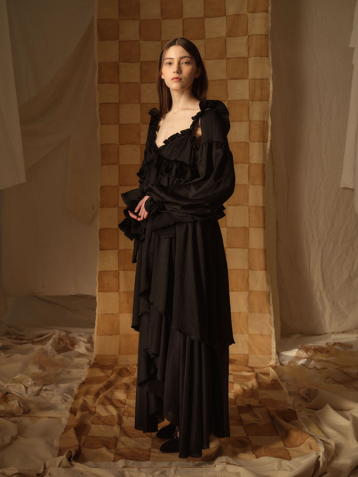 A Tentative Atelier AW21 Lookbook Womens black multi layered long dress