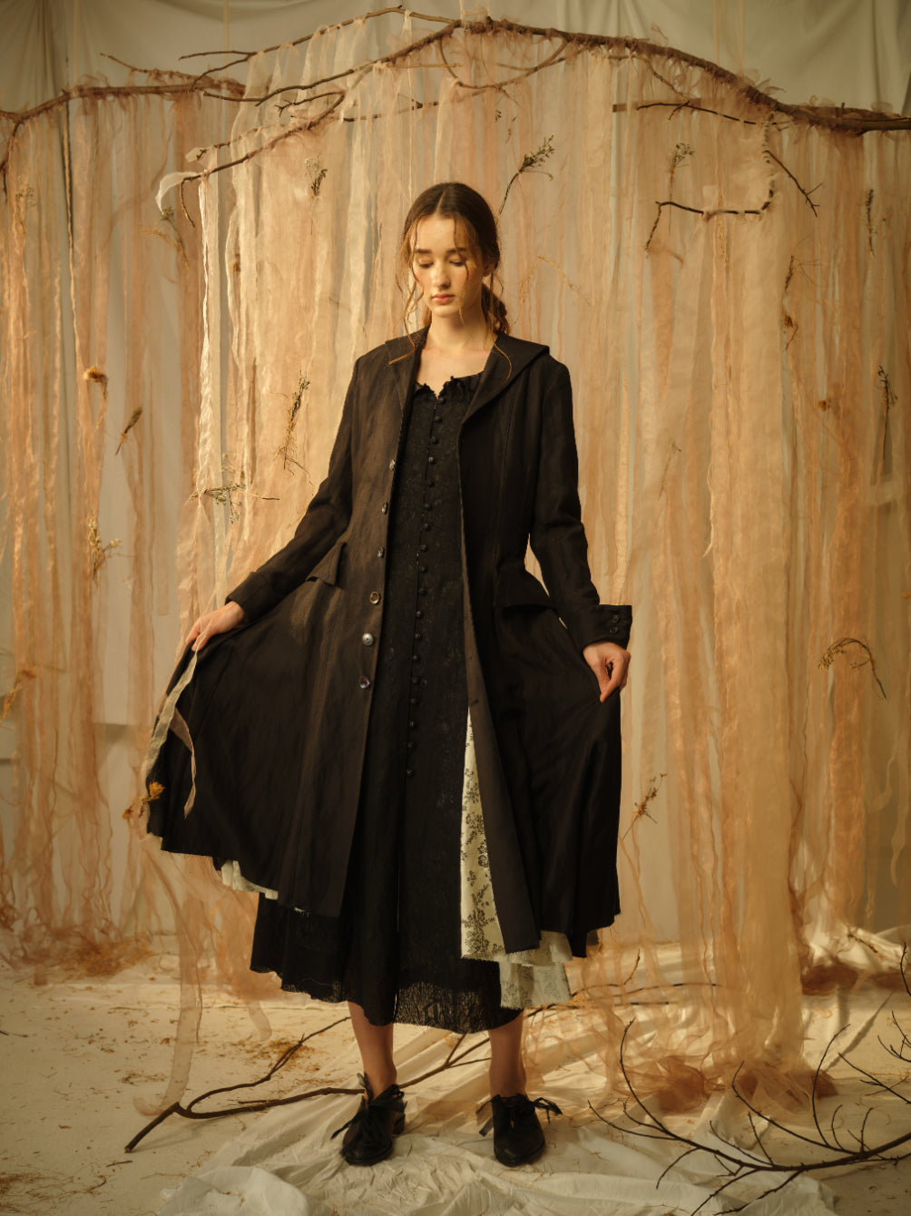 A Tentative Atelier SS21 Lookbook Womens long black coat
