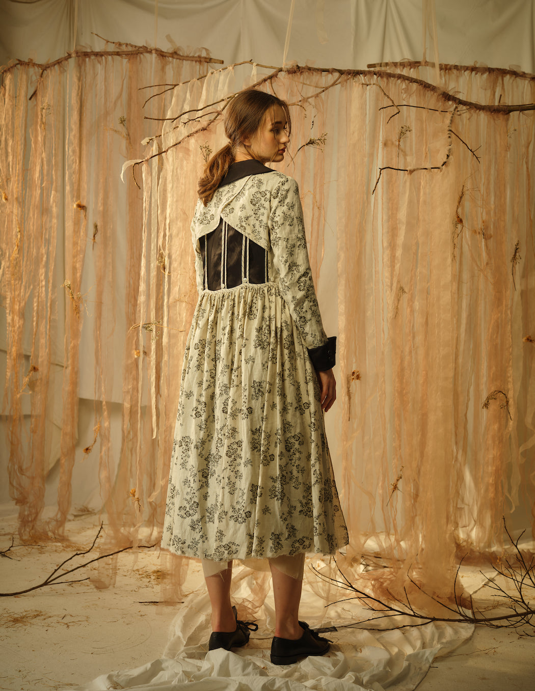 A Tentative Atelier SS21 Lookbook floral print open back coat
