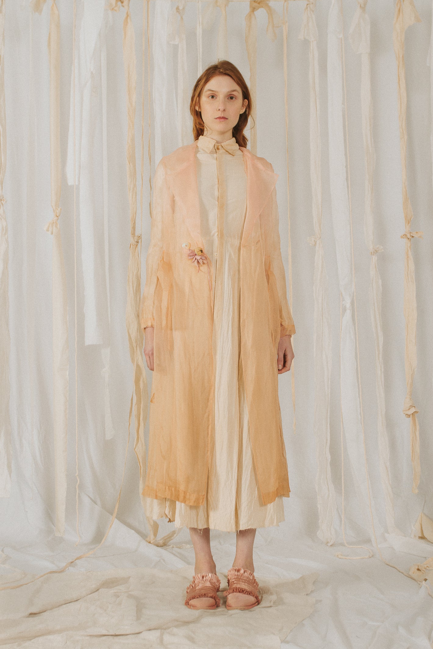 A Tentative Atelier SS18 Lookbook Womens sheer peach coat