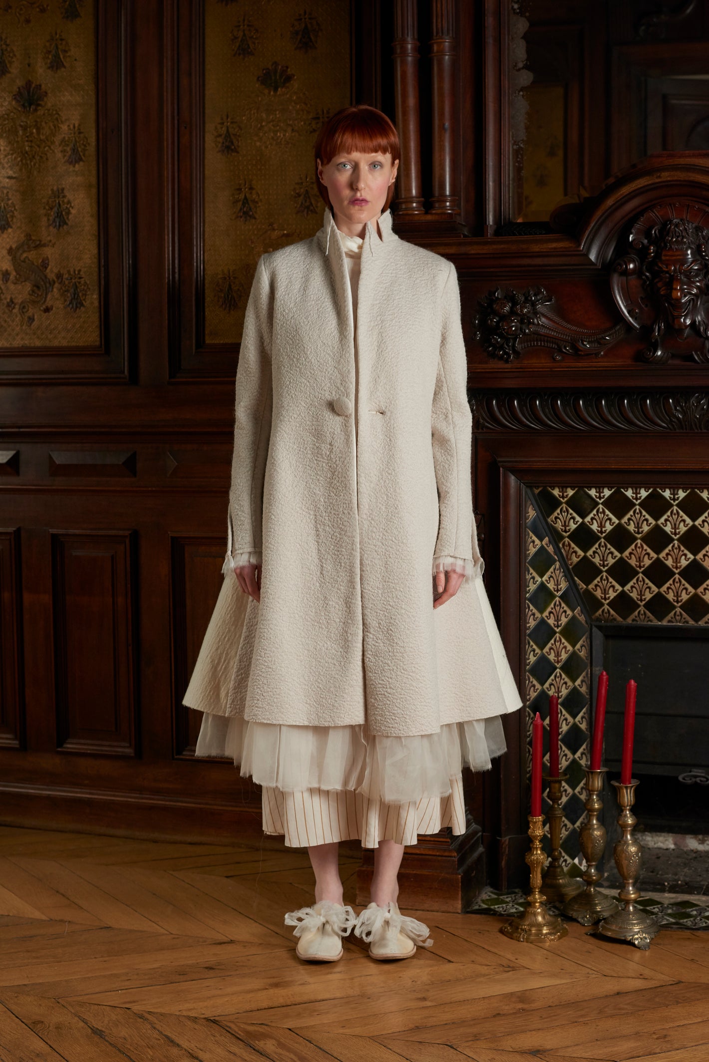 A Tentative Atelier AW20 Lookbook white high neck single button coat