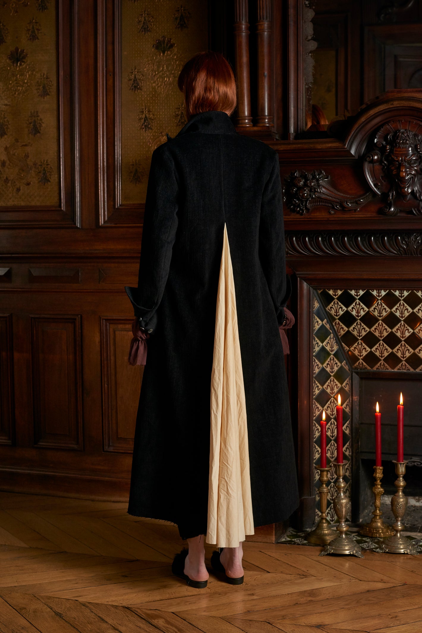 A Tentative Atelier AW20 Lookbook back of a black slit coat