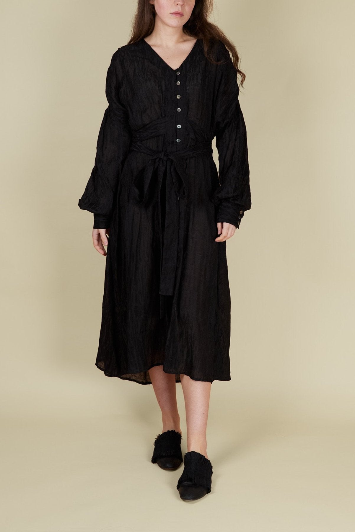 Oversize Jacquard Drape Buttoned Dress