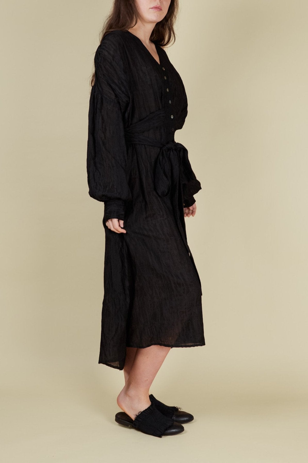 Oversize Jacquard Drape Buttoned Dress