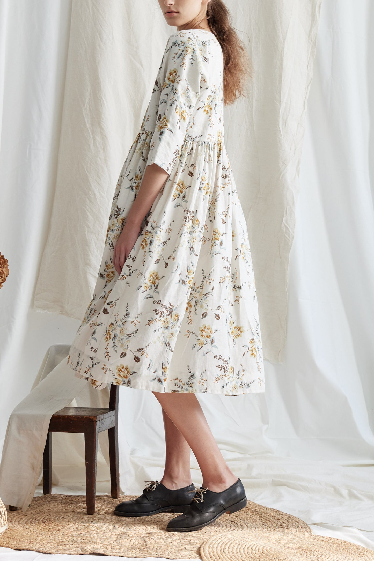 Overlap Gathers Floral Dress