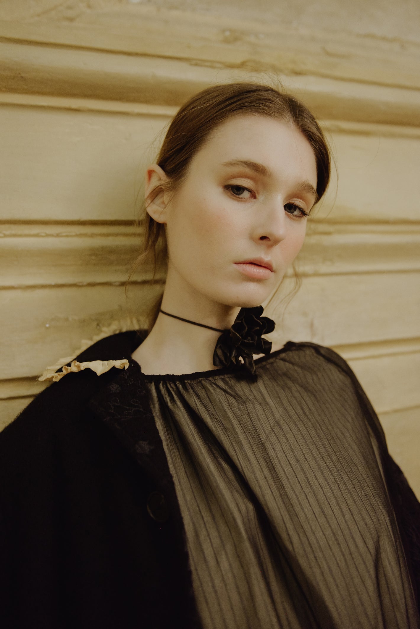 A Tentative Atelier AW19 Lookbook Womens crop of a brown striped dress