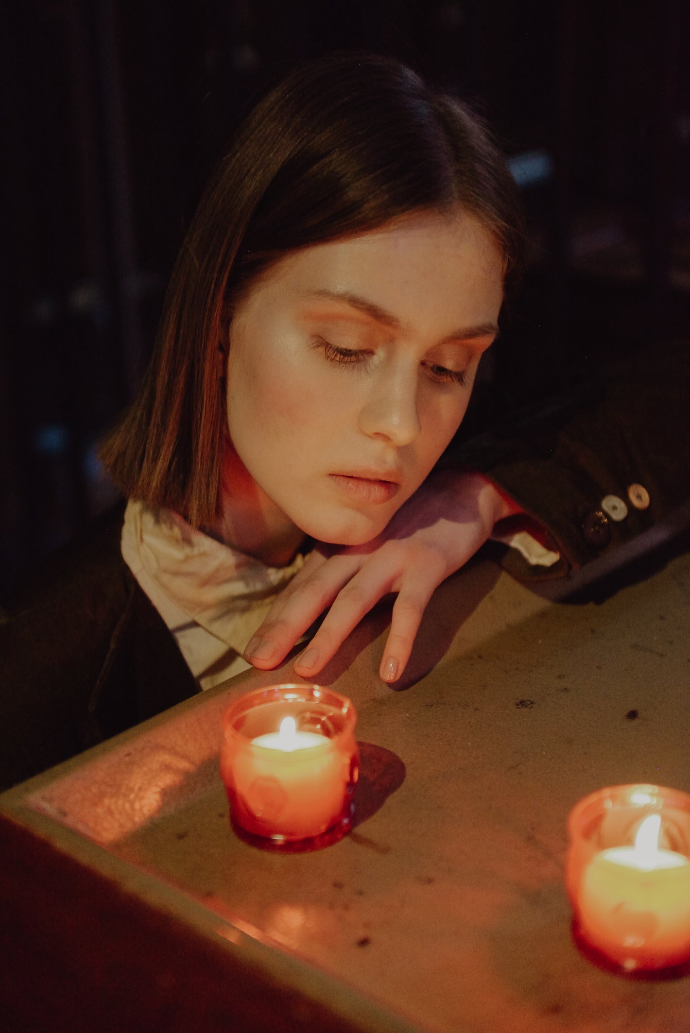 A Tentative Atelier AW19 Lookbook Womens crop of model and candles