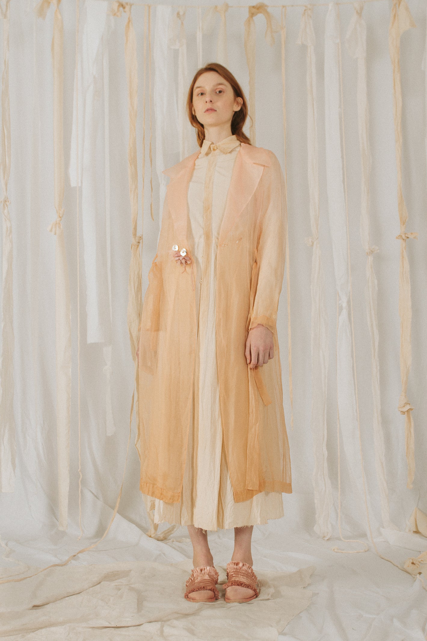 A Tentative Atelier SS18 Lookbook Womens sheer peach long coat 2