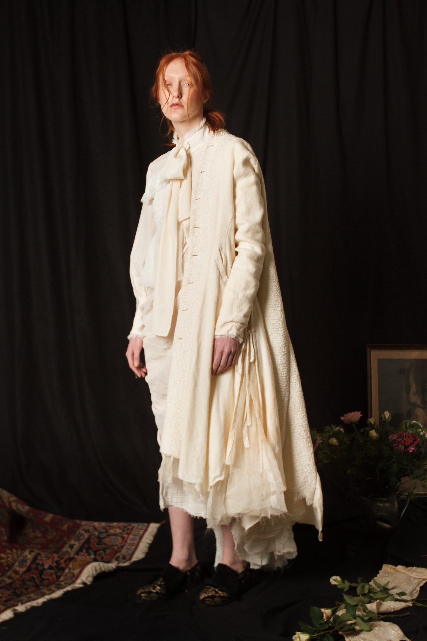 A Tentative Atelier AW18 Lookbook Womens white multi layered coat