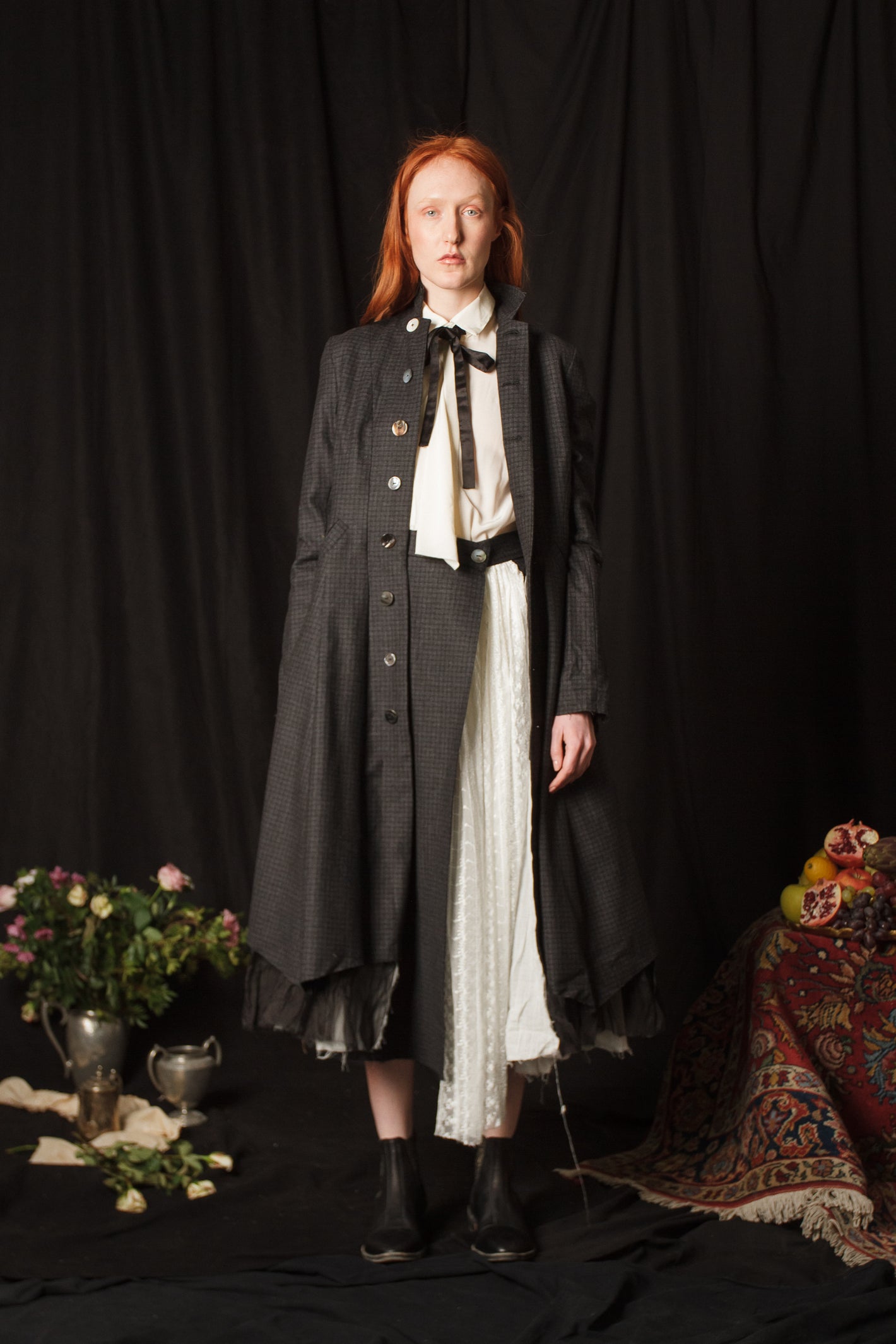 A Tentative Atelier AW18 Lookbook Womens dark charcoal check coat