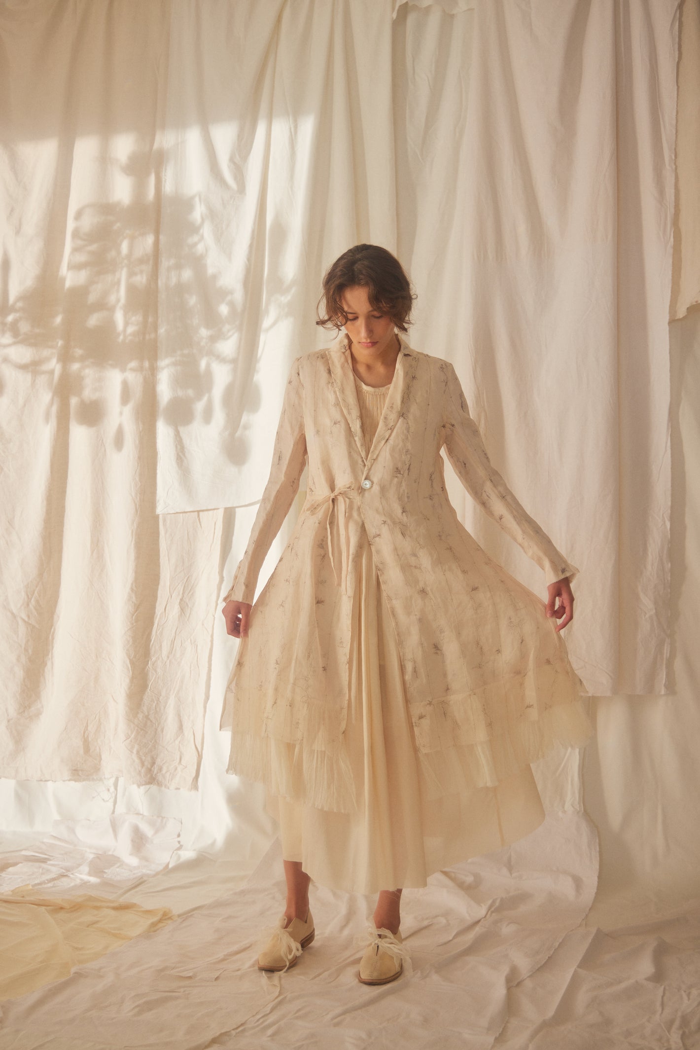 A Tentative Atelier SS22 Lookbook cream floral print long coat
